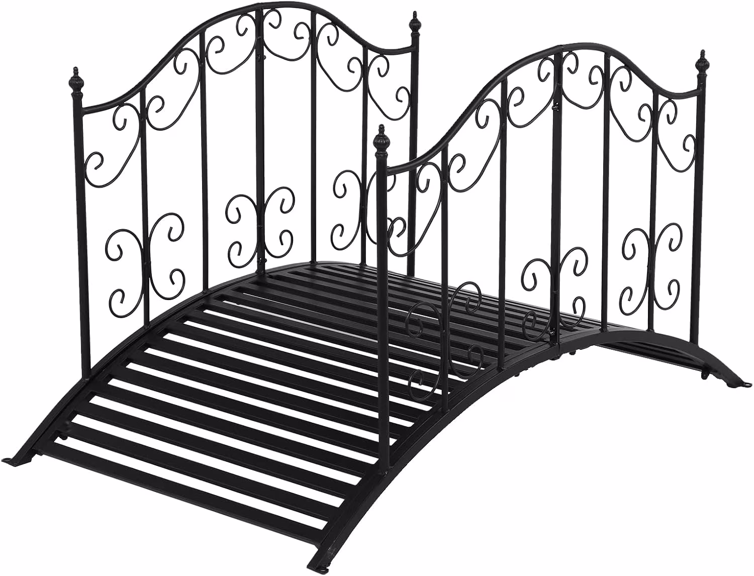 CRXX Garden Bridge Metal Yard Arch Path Bridge with Patterned Guardrails, Ourdoor Decorative Black Iron Foot Bridge for Pond and Backyard Landscaping-4FT