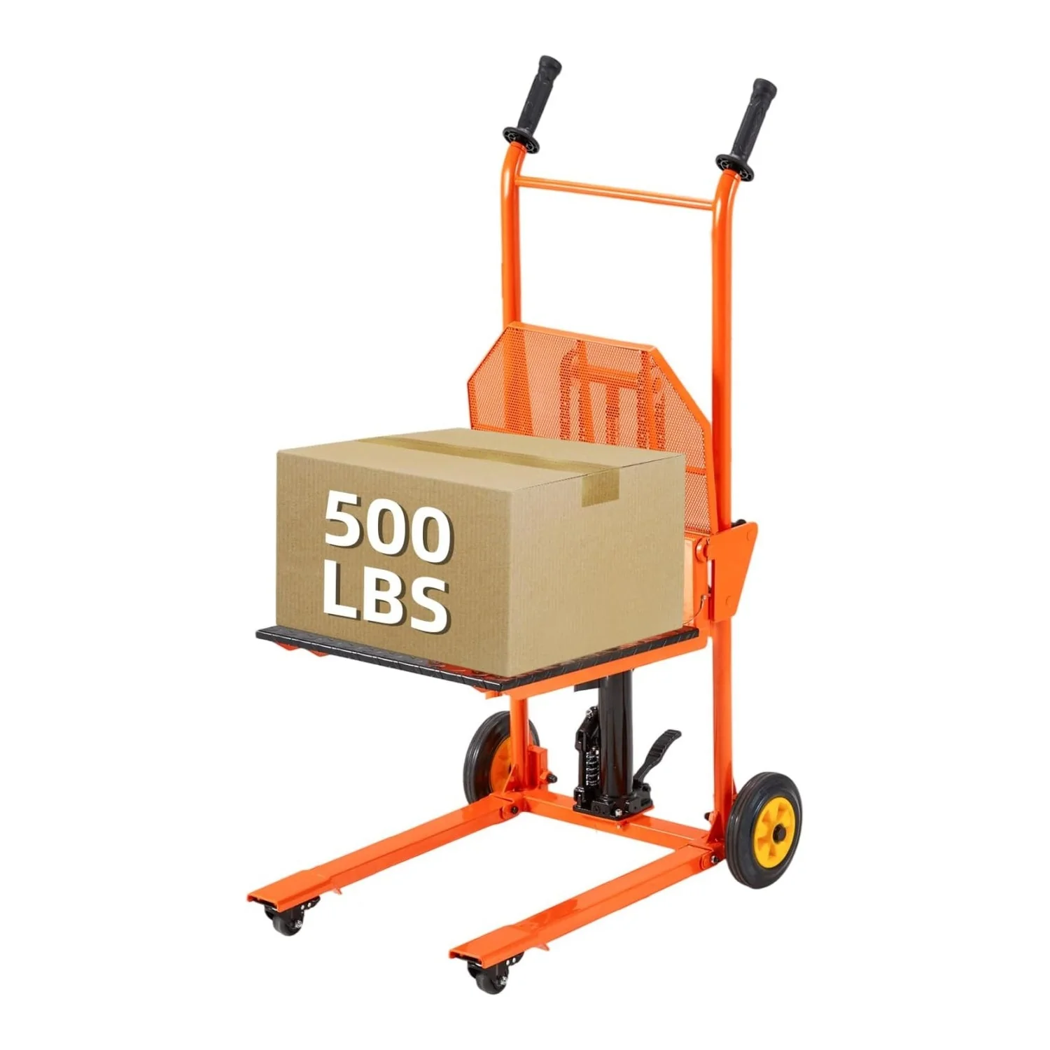 AECOJOY Material Lift Winch Stacker, Hydraulic Lift Table Cart 500 Lbs Capacity, Pallet Truck Jack with Lockable Swivel Casters