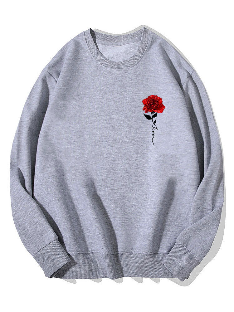 Sweat-shirt en coton à imprimé de roses rouges