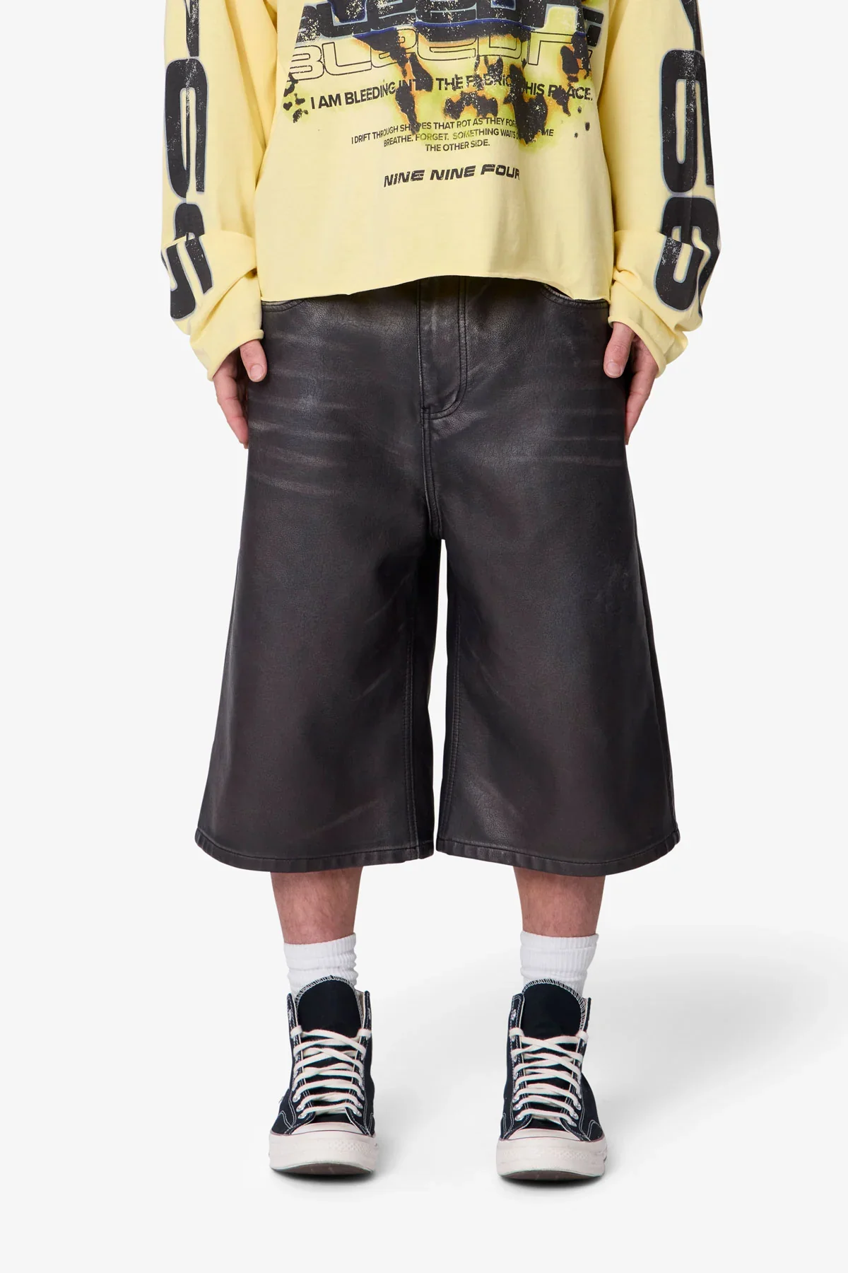 Ultra Baggy Washed Leather Shorts - Black