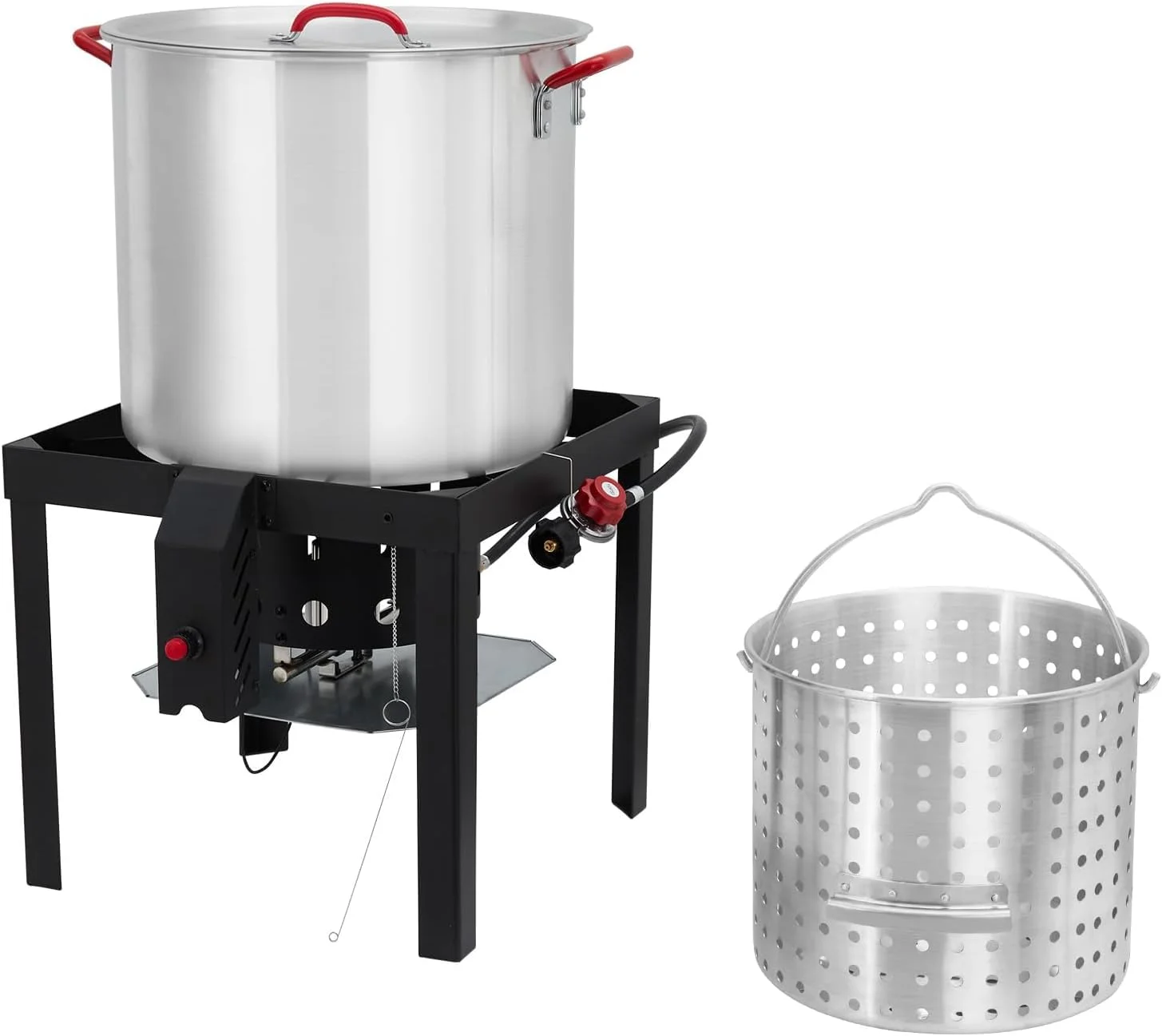 100 Qt Seafood Boil Pot,Aluminum Crawfish Boiler w/Steam/Boil Basket Strainer,110000 BTU Propane Stove Burner with Lifting Hook,10 PSI Regulator,Outdoor Cooking Shrimp Crab Boiler Seafood Boiler(Silver) - Image 7
