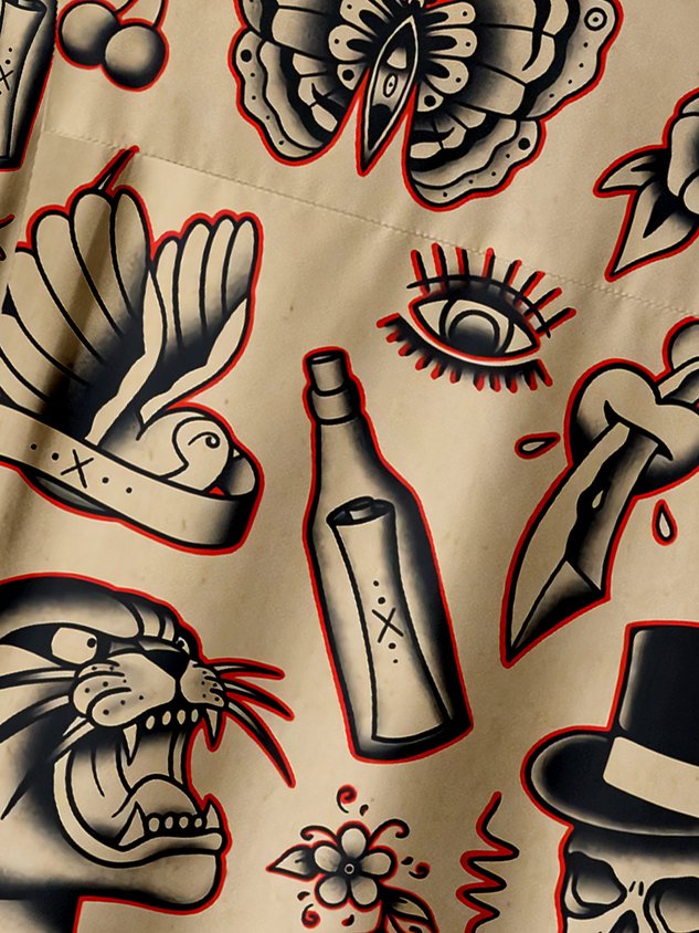 Chemise hawaïenne à manches courtes avec poche poitrine et motif squelette d'Halloween