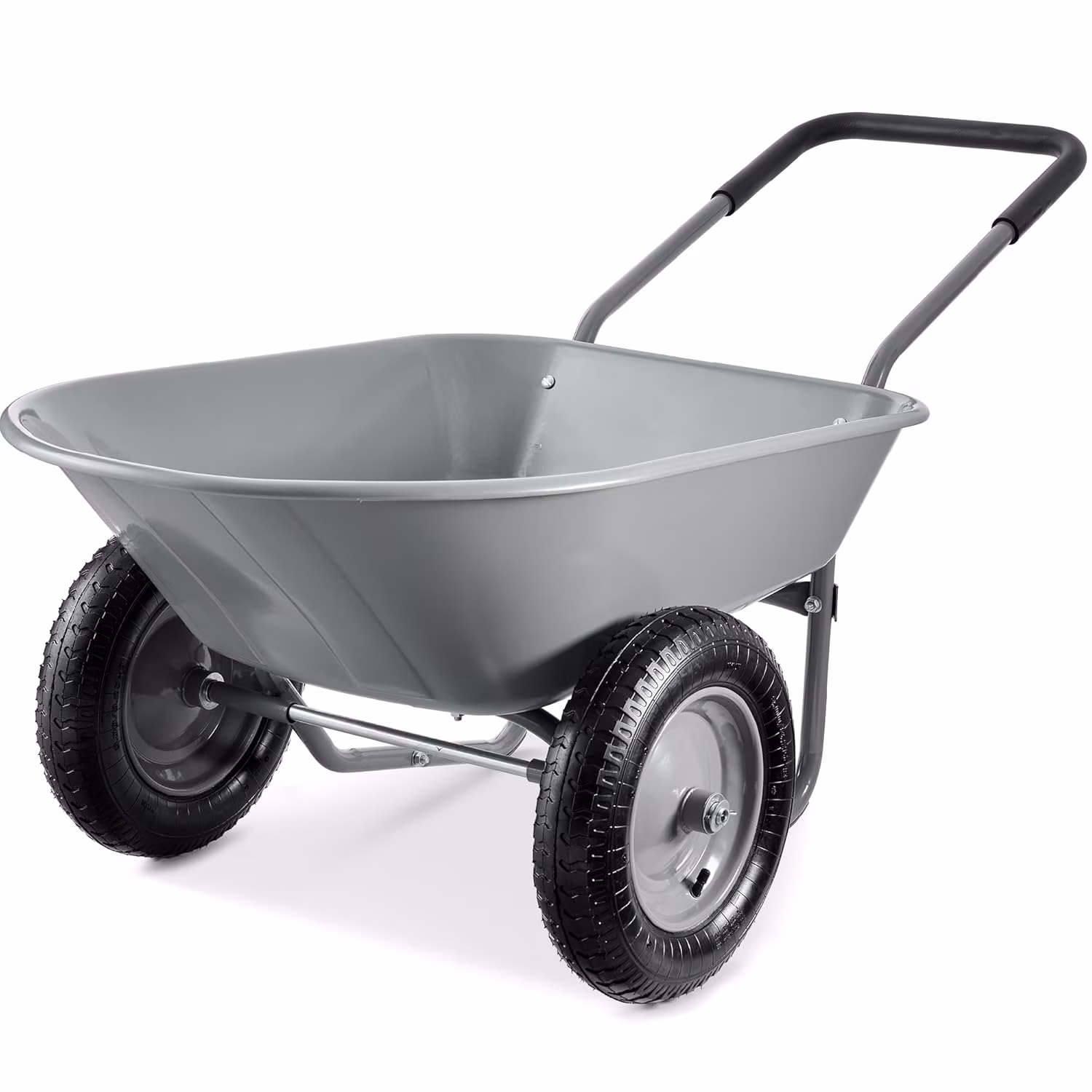 ZMMOO Dual-Wheel Home Utility Yard Wheelbarrow Garden Cart w/Built-in Stand for Lawn, Gardening, Construction - Gray