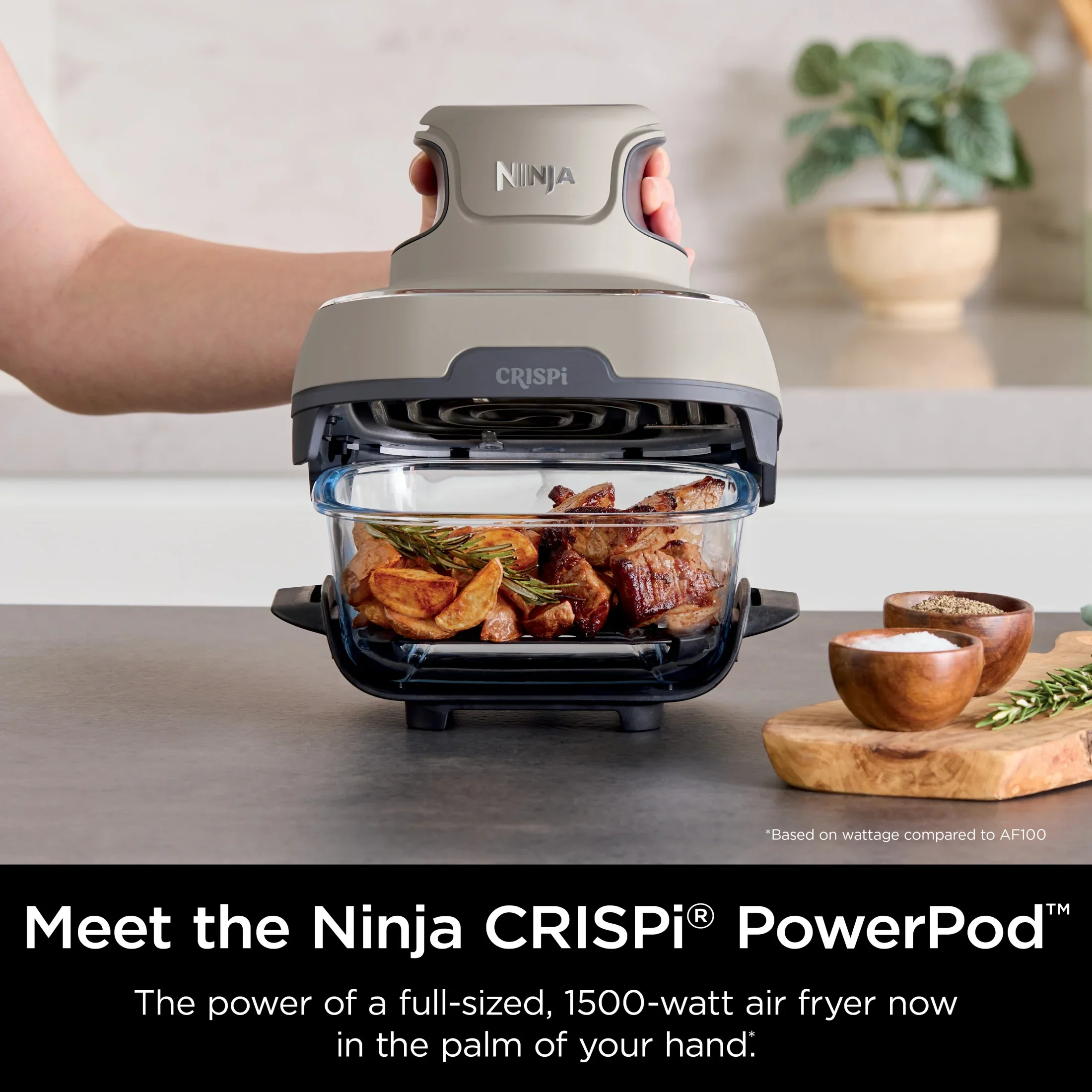 Ninja Crispi 4-in-1 Portable Glass Air Fryer Cooking System, 4-Qt & 6-Cup Containers, Cyberspace