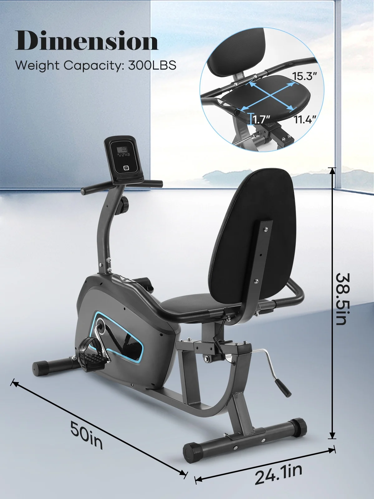 Exercise Bike Indoor Recumbent Exercise Bike Stationary with Adjustable Seat and 8 Resistance Level Seat Height Adjustment - Image 8