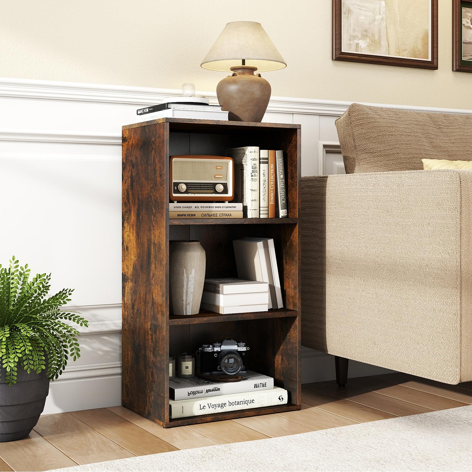 Tangkula 3-Cube Bookcase Floor Standing Open Bookshelf w/7-Position Adjustable Shelf