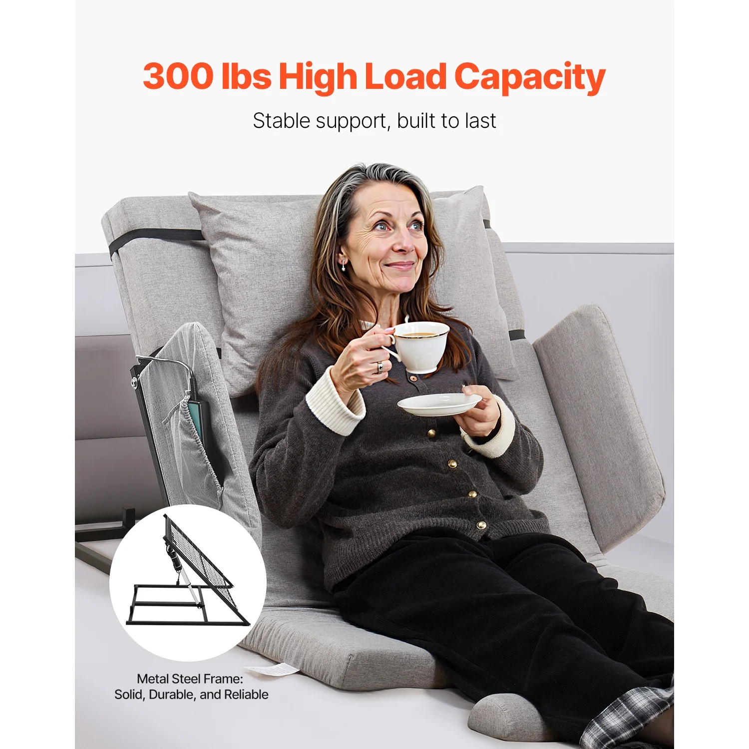 Electric Adjustable Bed Backrest, 300 lbs Capacity, 4-68�� Incline, with Armrest Storage Pocket, Machine Washable, Ideal for Pregnant Women, Elderly, and Patients - Image 7