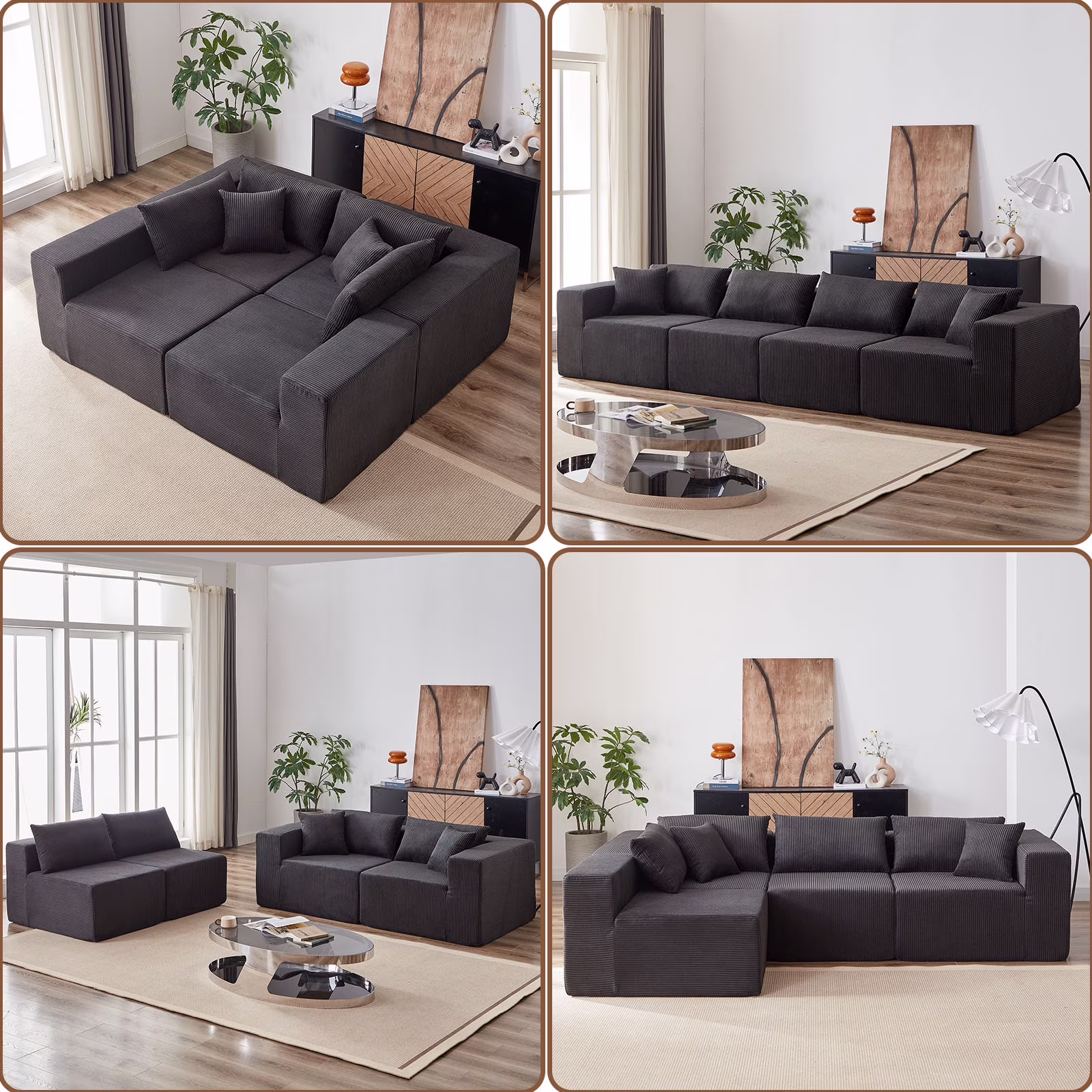 104-Inch Corduroy Modular L Shaped Sectional Sofa,Luxury Floor Couch Set,Upholstered Indoor Furniture,Foam-Filled Compressed Sofa for Living Room,Bedroom,4 PC Free Combination ?(Beige + Corduroy) - Image 3