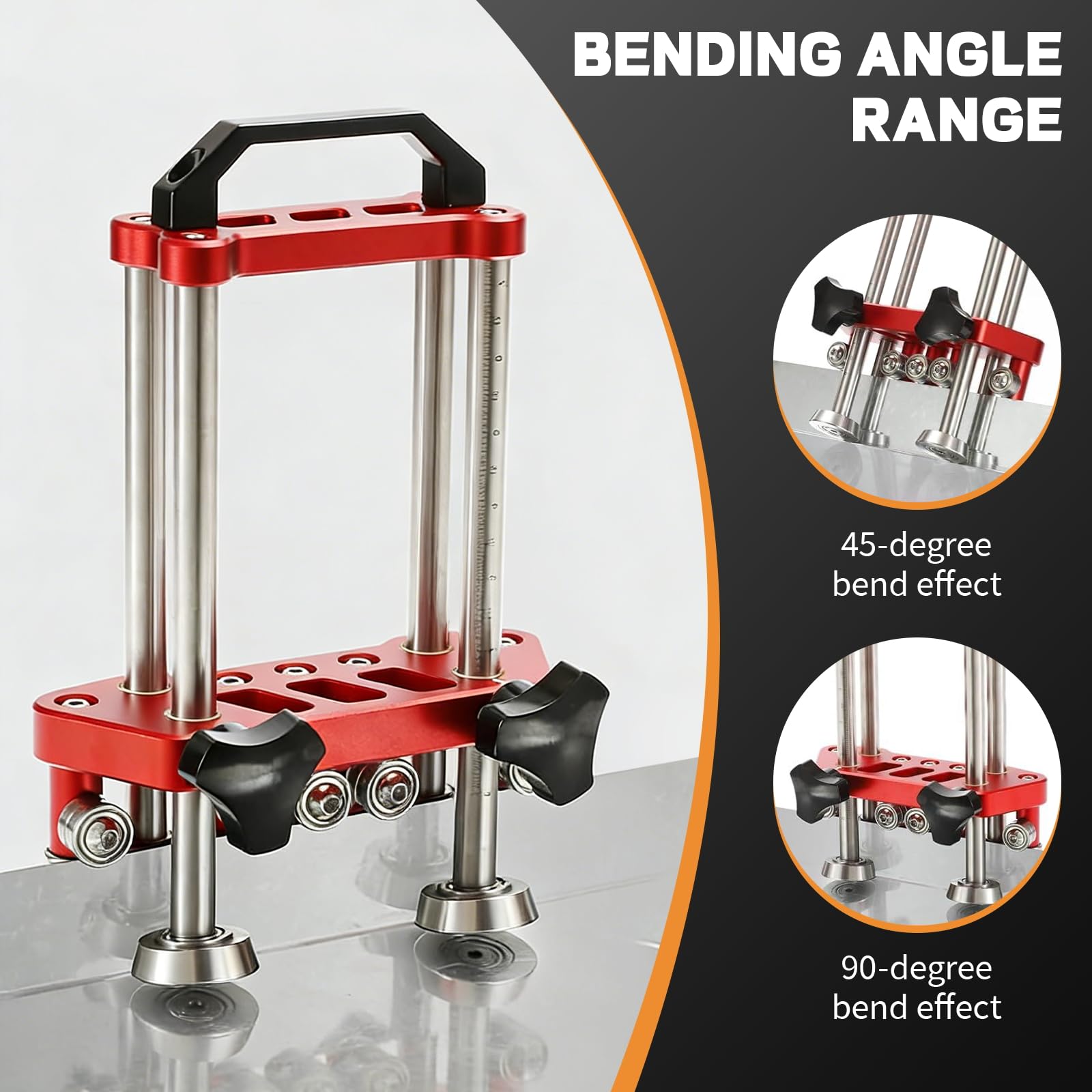 2 Station Sheet Metal Bender, 0-100° Bending Range Metal Roofing Tools, Adjustable Roller Spacing, 5mm-150mm Bending Depth, Large Sheet Metal Roller and Bending Tool (Red)