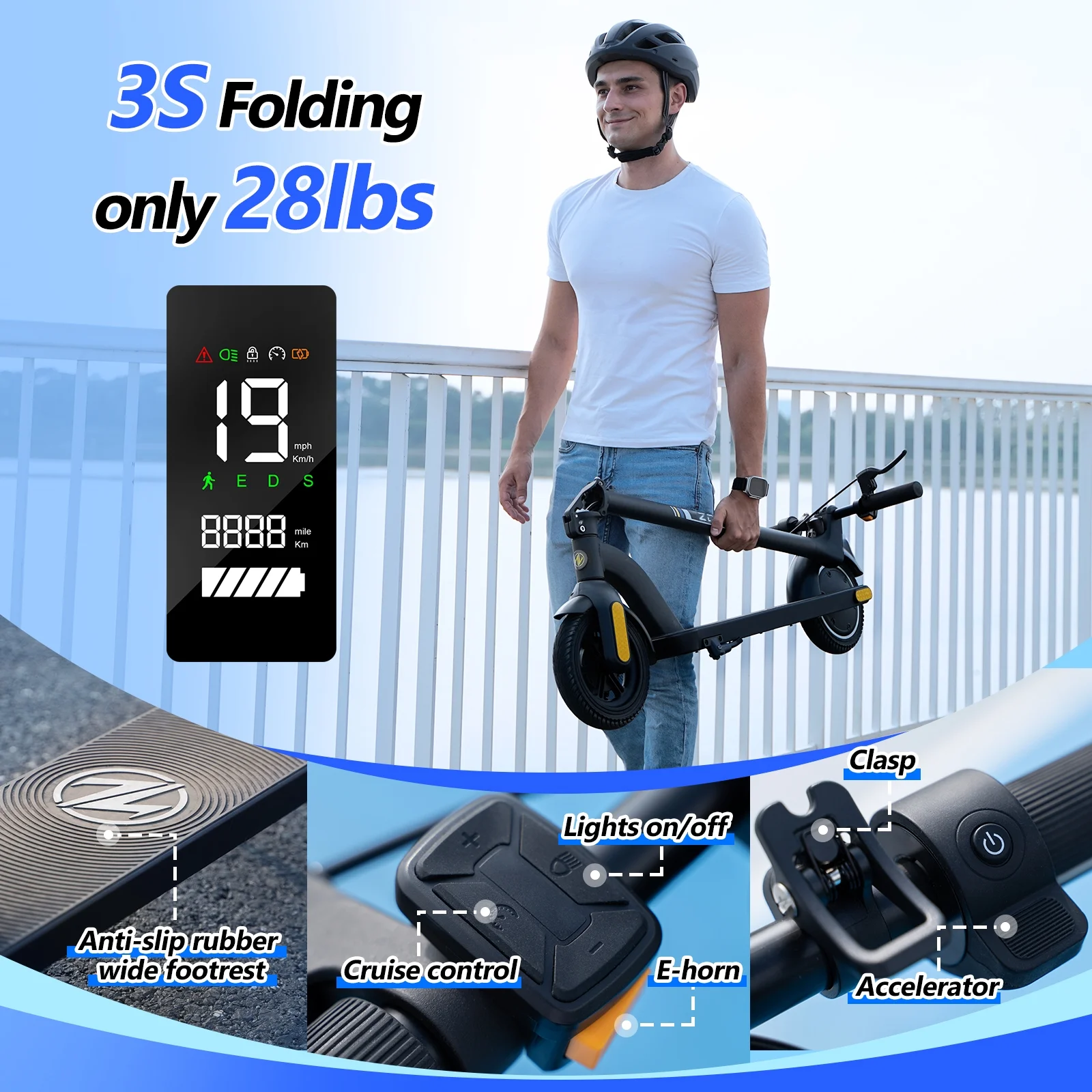 350W 19MPH Electric Scooter for Adults, 12-21 Miles Range, 8.5' Foldable Escooter - Image 5