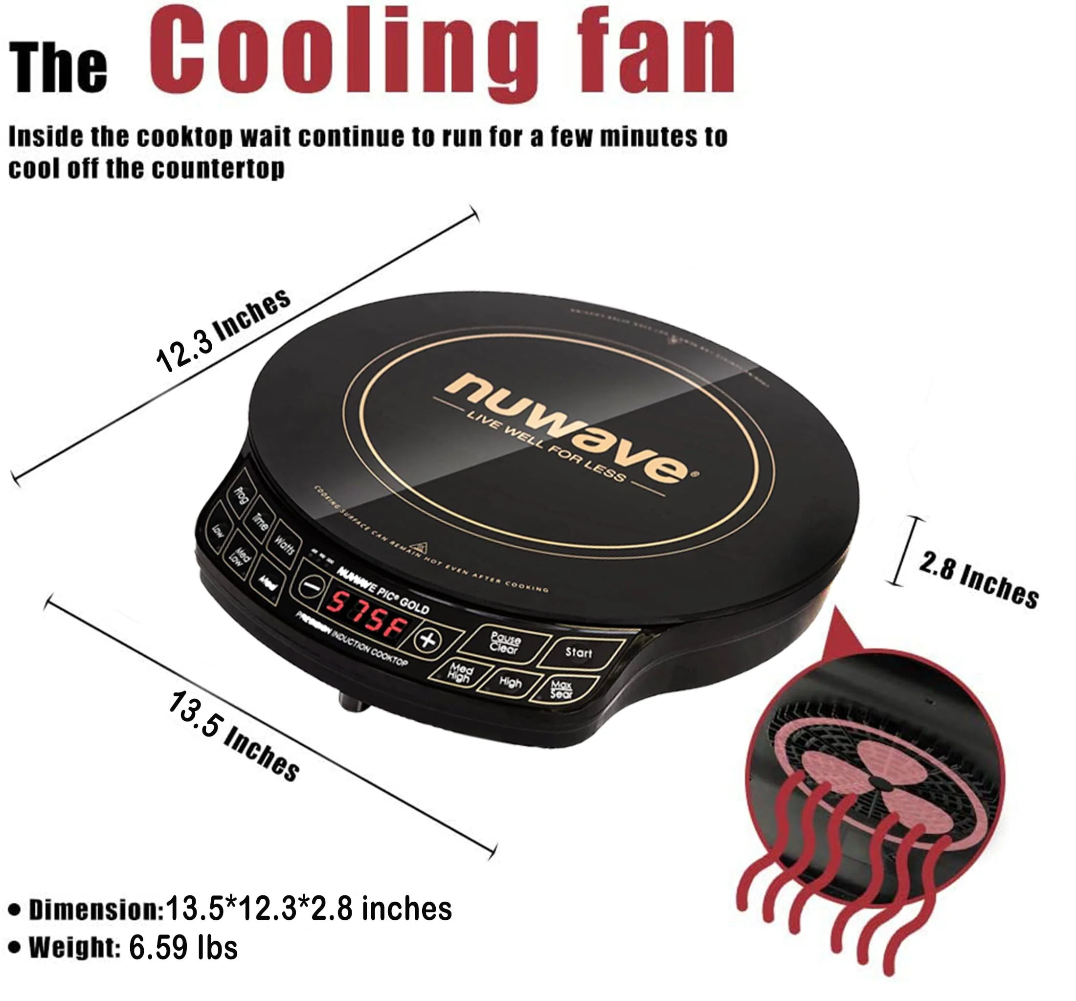 NuWave Precision Induction Cooktop 8inch Portable Induction Cooker, 100��F to 575��F and 3 Wattage Settings Image 7