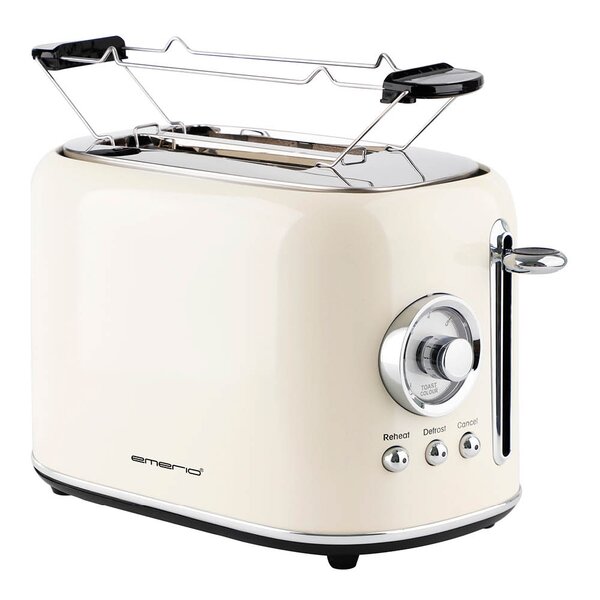 Retro brødrister med bollevarmer 2 skiver beige