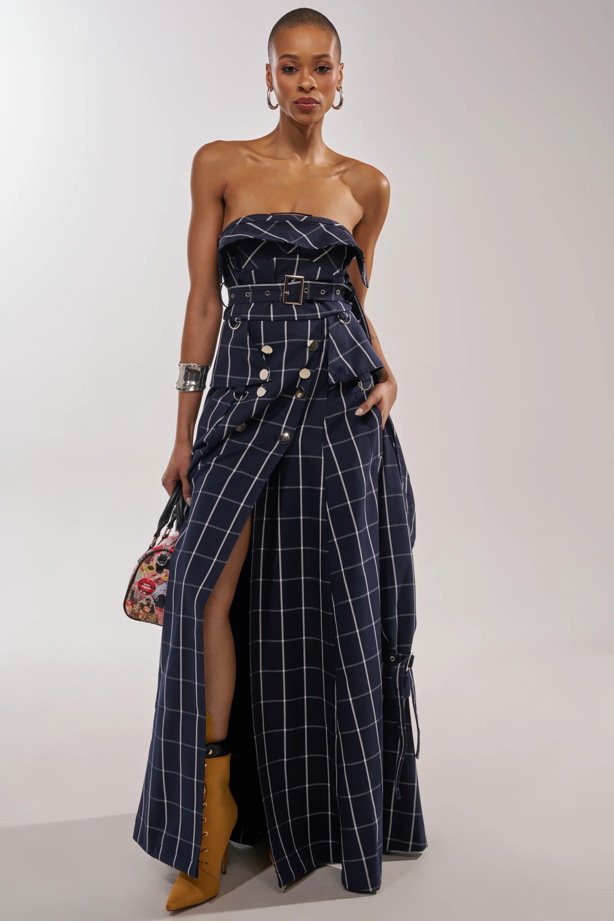 DOWN TO BUSINESS PLAID MAXI DRESS - Akira Store