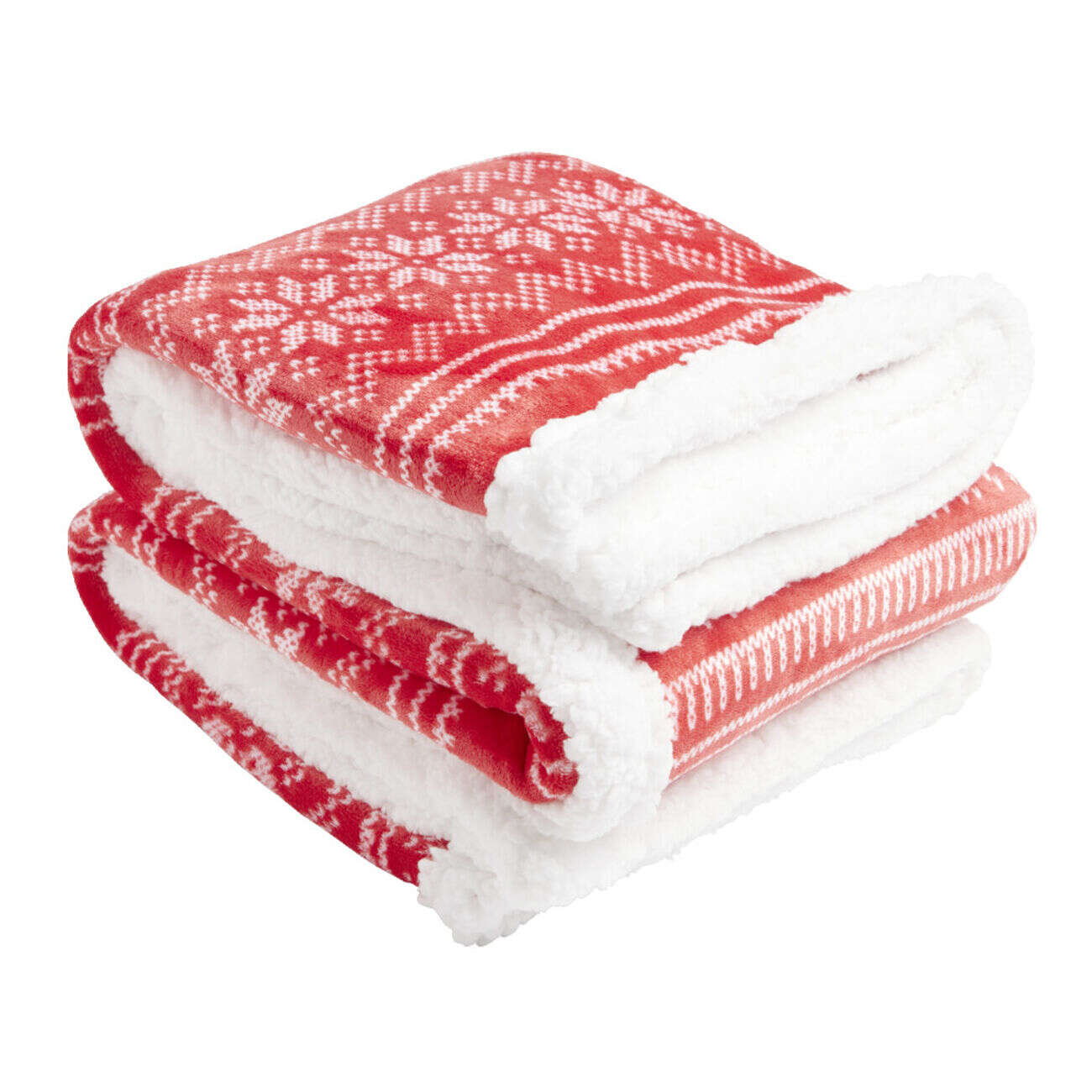 Plaid sherpa Noël motif traditionnel flocon rouge et blanc 120x150cm