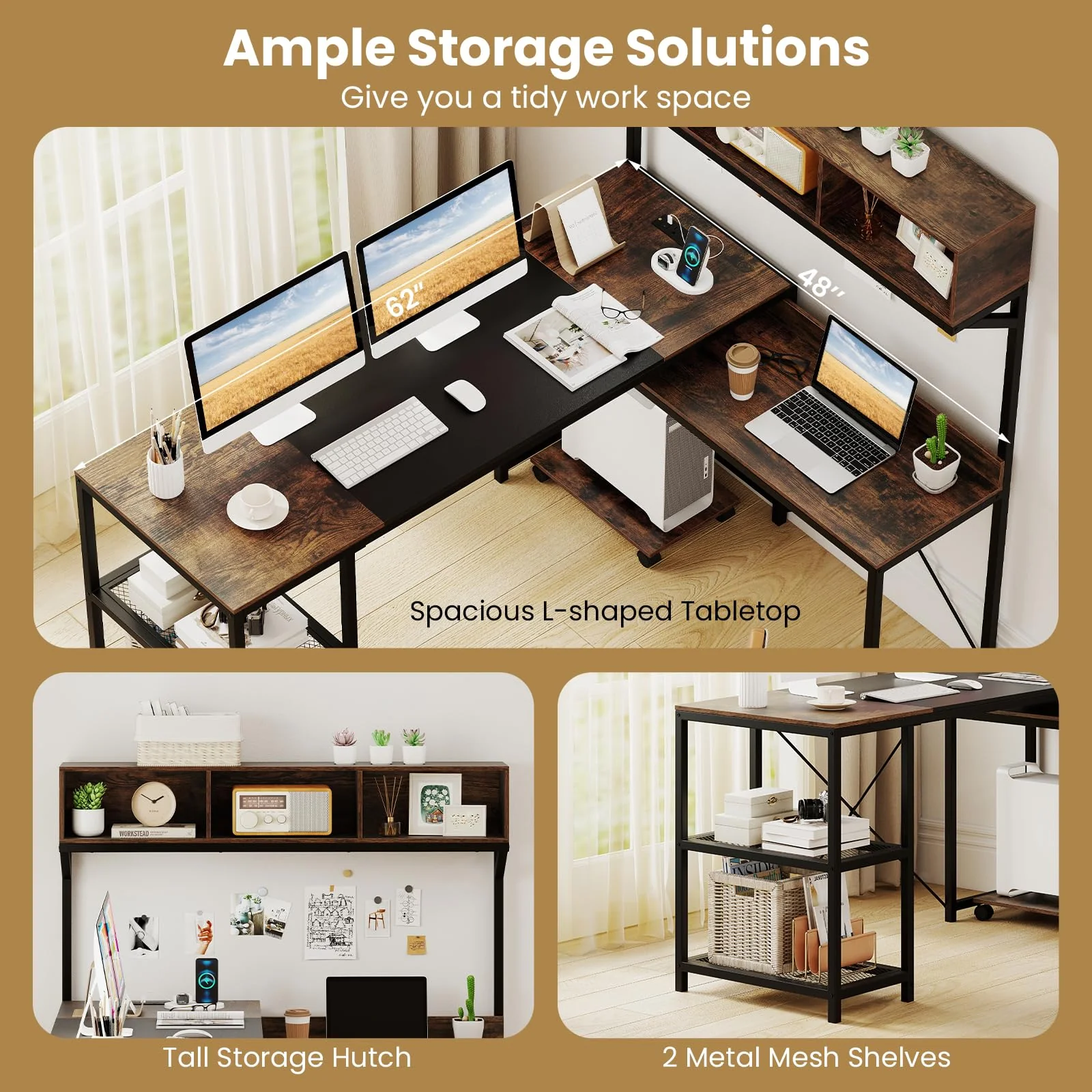 Tangkula L-Shaped Computer Desk with Power Outlets