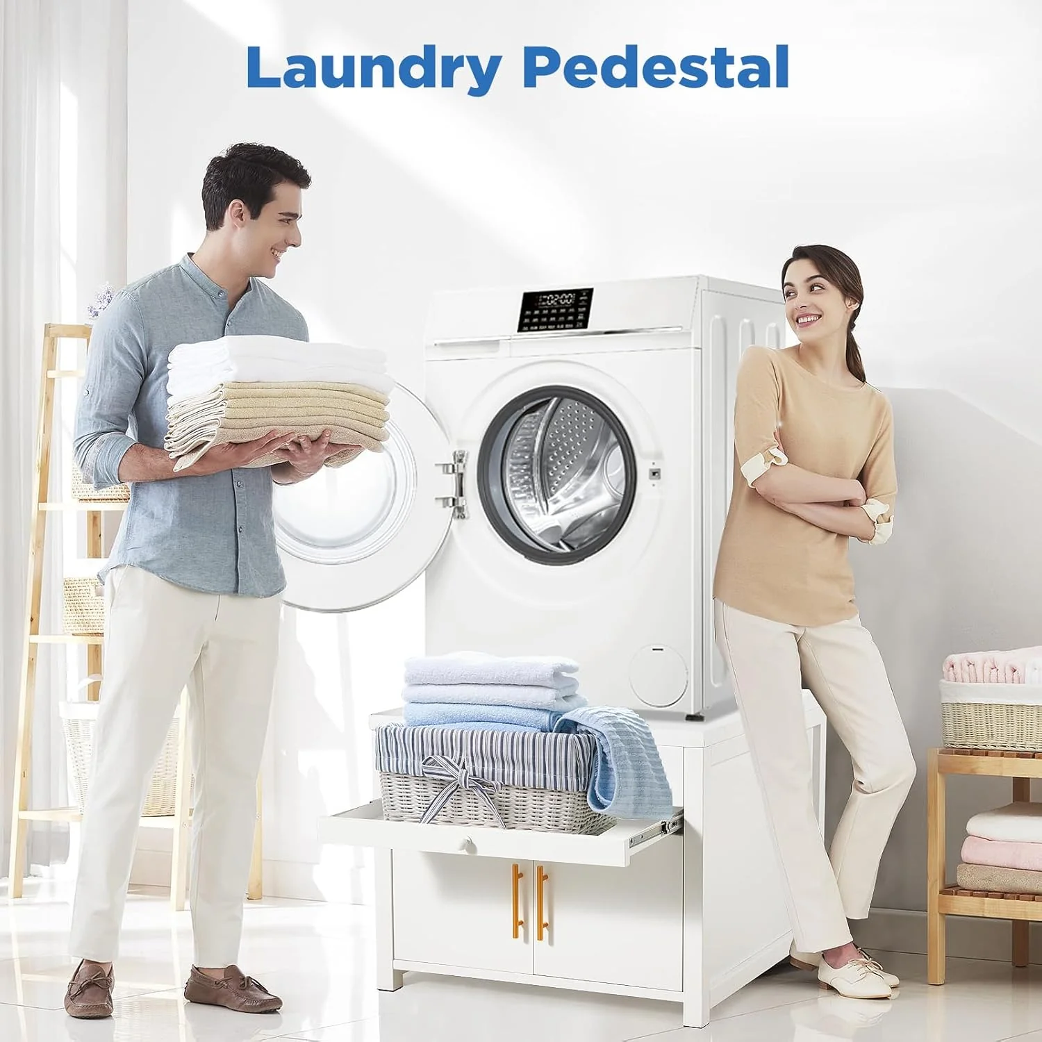 AECOJOY Laundry Pedestal, 700 LBS Capacity Washer Dryer Pedestal, 29″L*29″W*23″ H Washer and Dryer Stand (White)