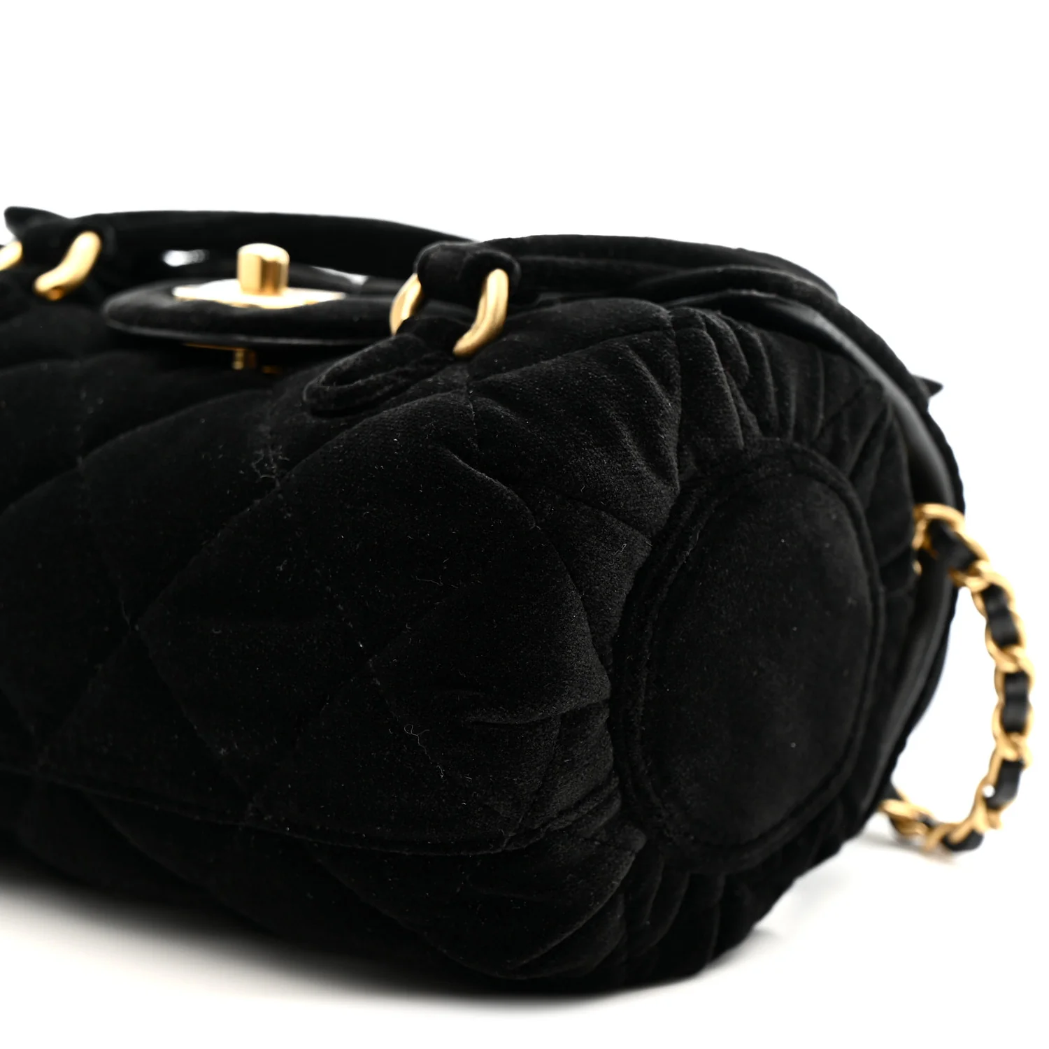 Velvet Quilted Mini Top Handle Flap Black