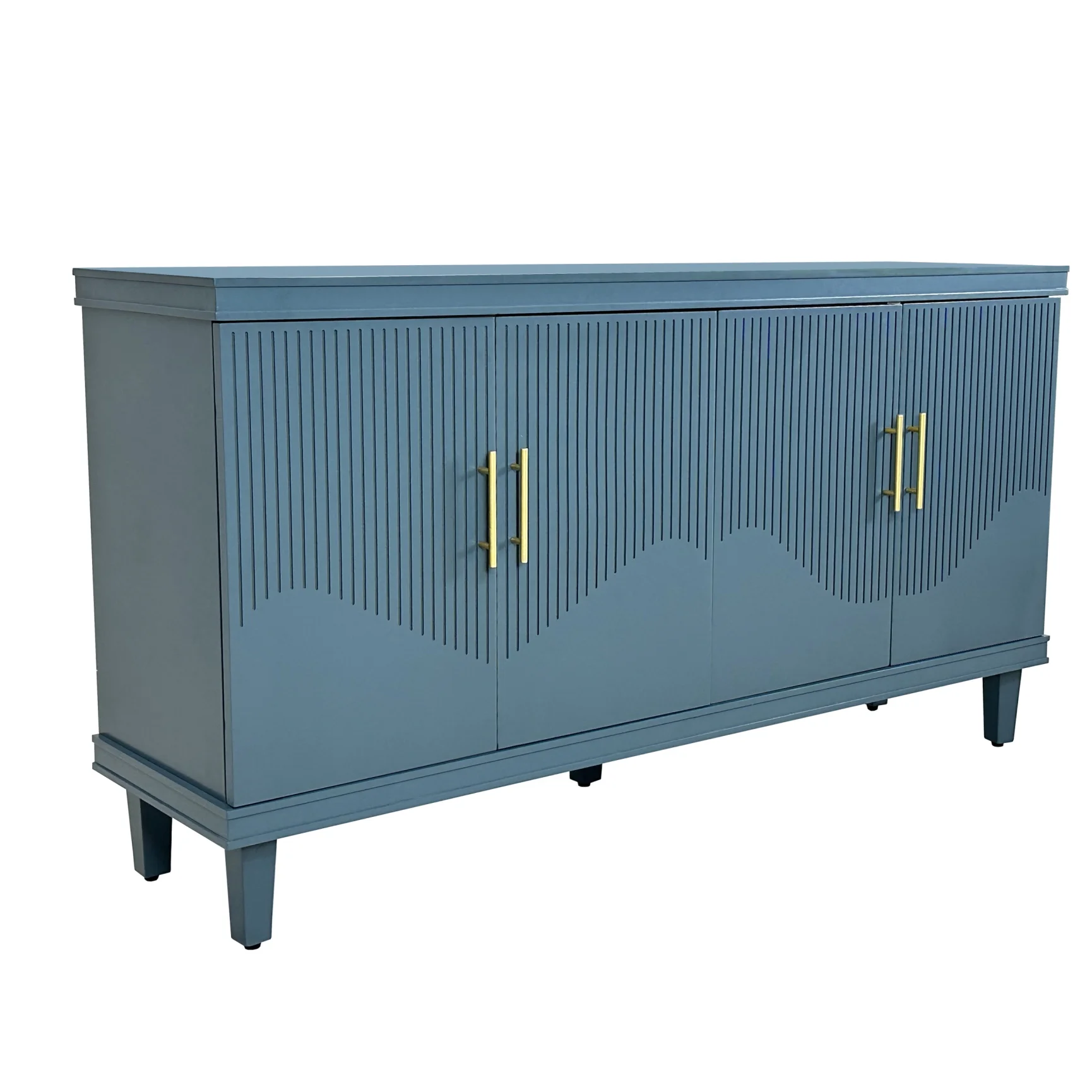 Large 4-Door Storage Cabinet with Adjustable Shelves, Modern Multi-Room Organizer for Living Room, Kitchen, Bedroom, Hallway Blue(Solid Wood+MDF/Blue) - Image 7
