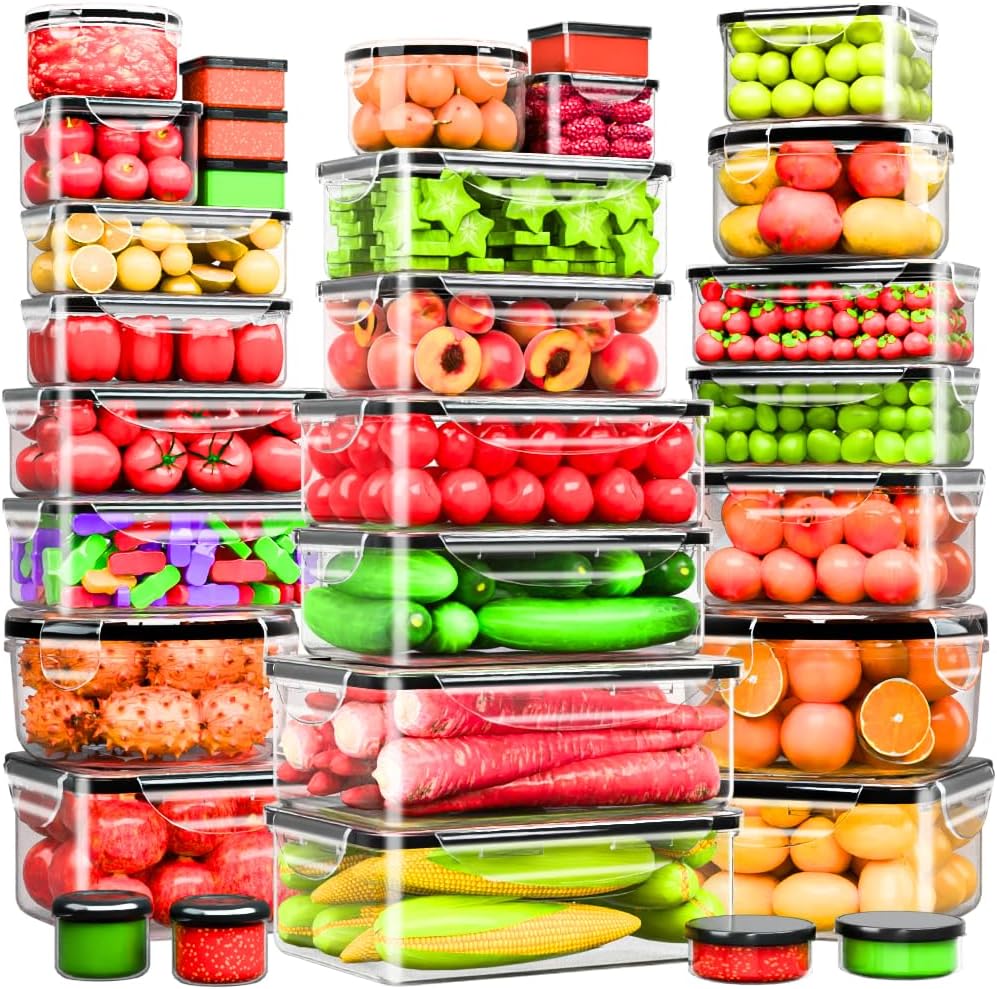 62 Pcs Large Food Storage Containers with Airtight Lids, Total 656OZ (31 Containers & 31 Lids), Reusable BPA-Free Plastic Food Container for Kitchen Organization, Leakproof Meal-Prep Containers for Lunch