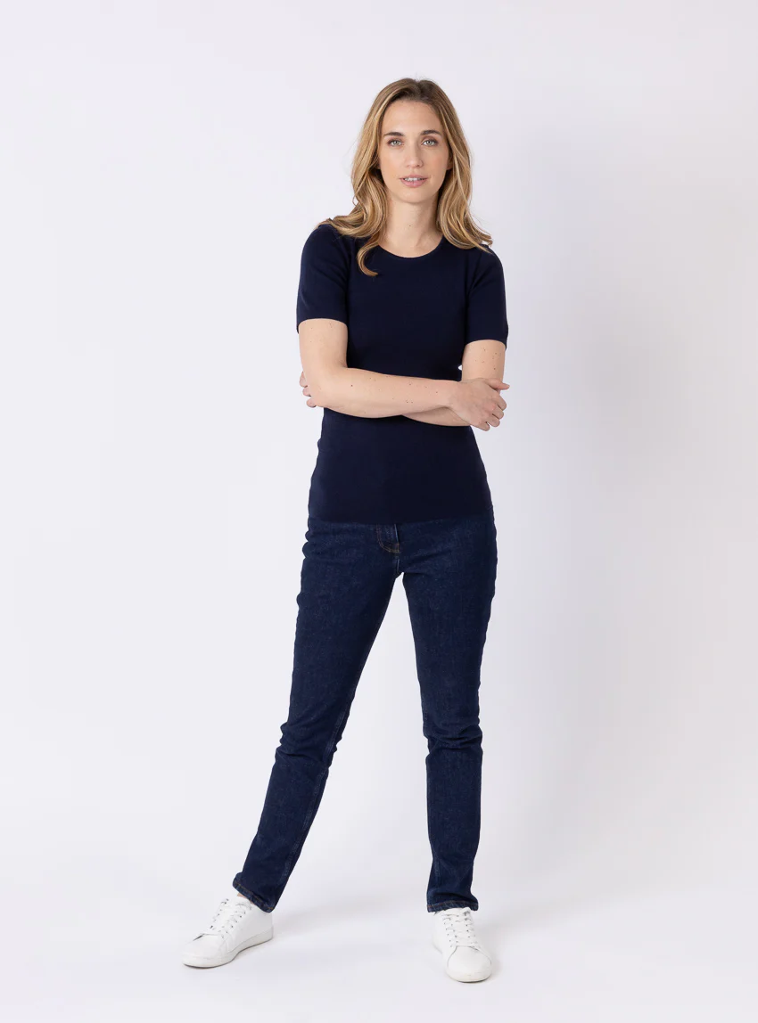 Tee-shirt thermique femme en laine merinos bleu marine