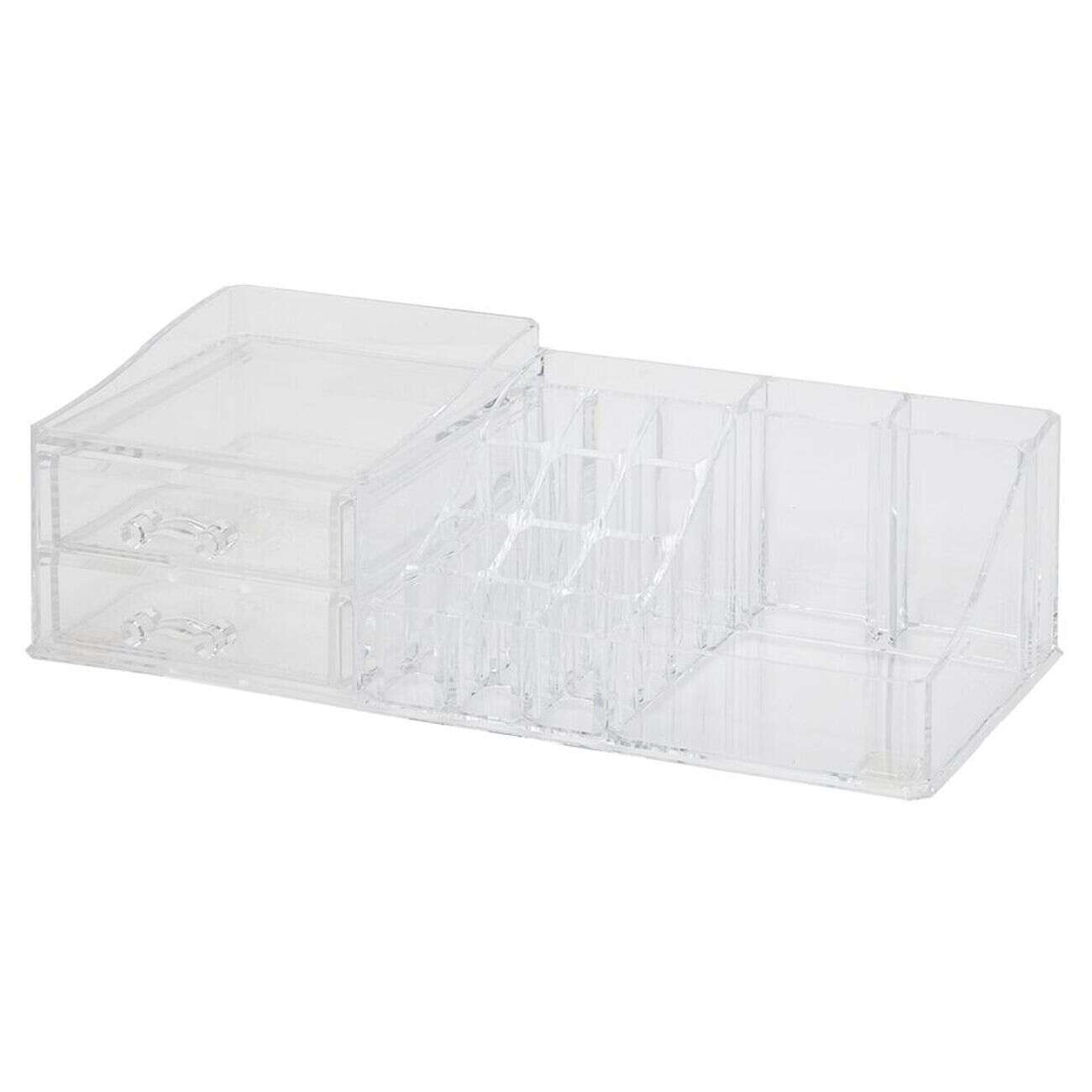 Organisateur à maquillage 2 tiroirs et compartiments transparent