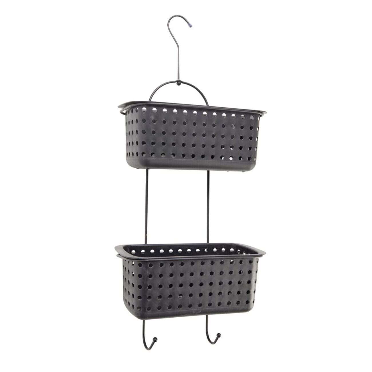 Serviteur de douche à suspendre 2 paniers plastique noir 29,5x14xH70cm