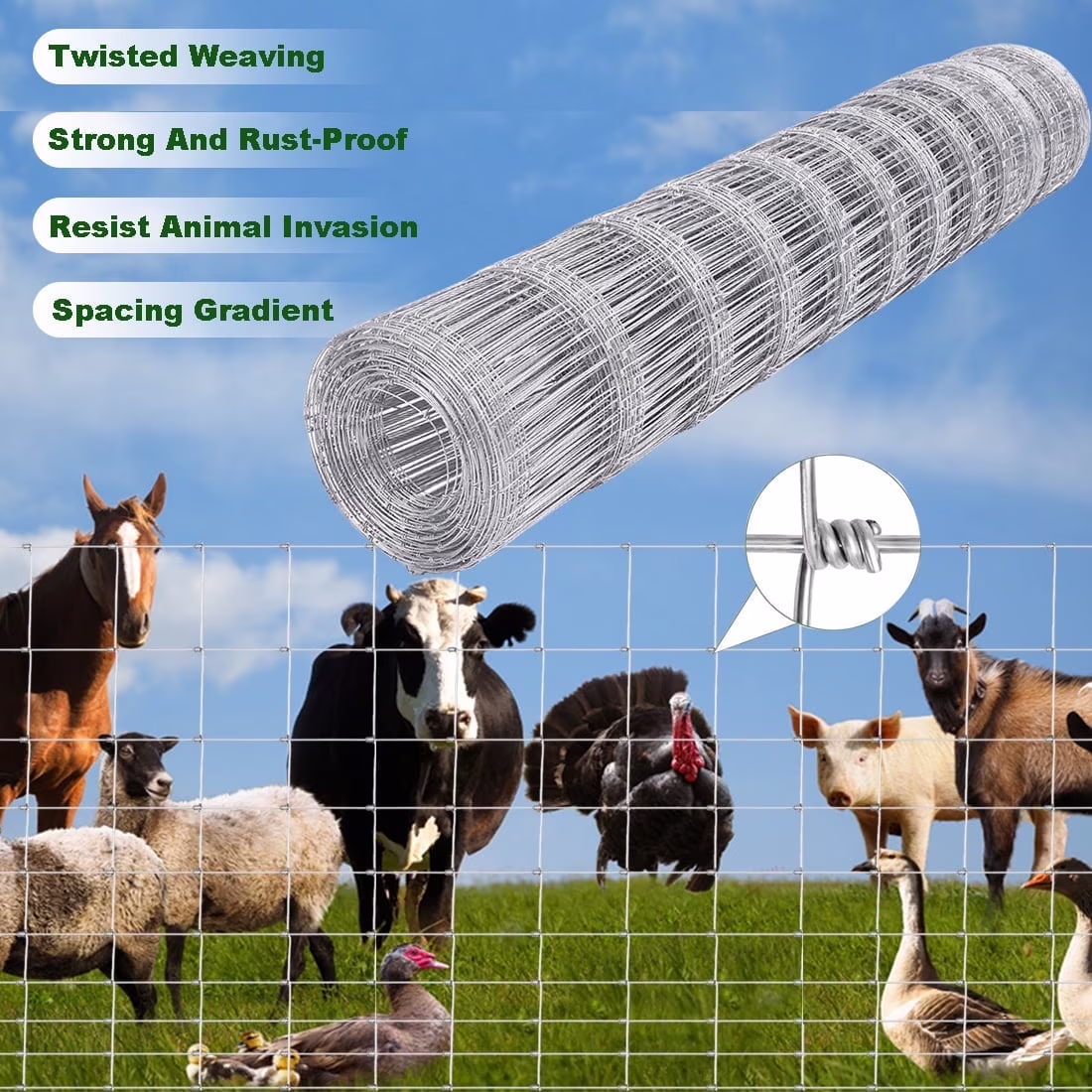 Farm Fence, 4ft x 164ft Galvanized Wire Fencing, Cattle Fence, Deer Fence, Heavy Zinc Coating Farm Fence Used to Hog Goat Fencing for Yard Garden and Field