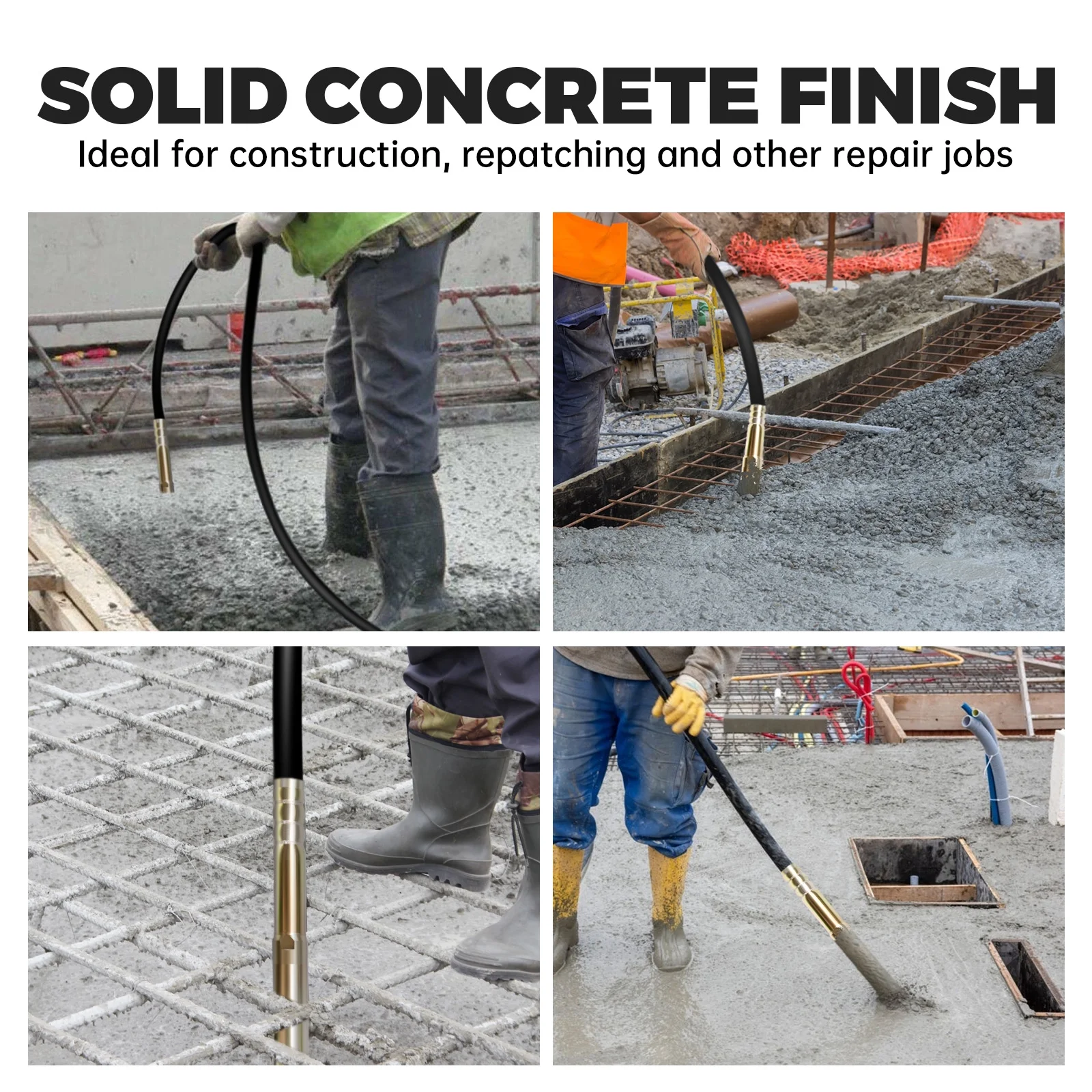 16,000 VPM Concrete Vibrating Tool, Concrete Vibrating Tool Equipped With 14.75FT Steel Vibrating Rod And Stainless Steel Roll Cage, Suitable For Removing Bubbles From Construction Cement - Image 2