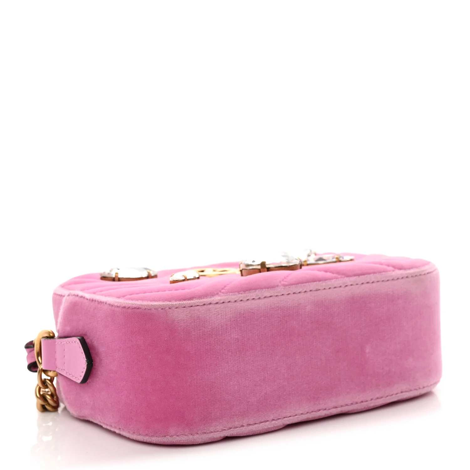 Velvet Matelasse Marquise Crystals Mini GG Marmont Chain Shoulder Bag Malva