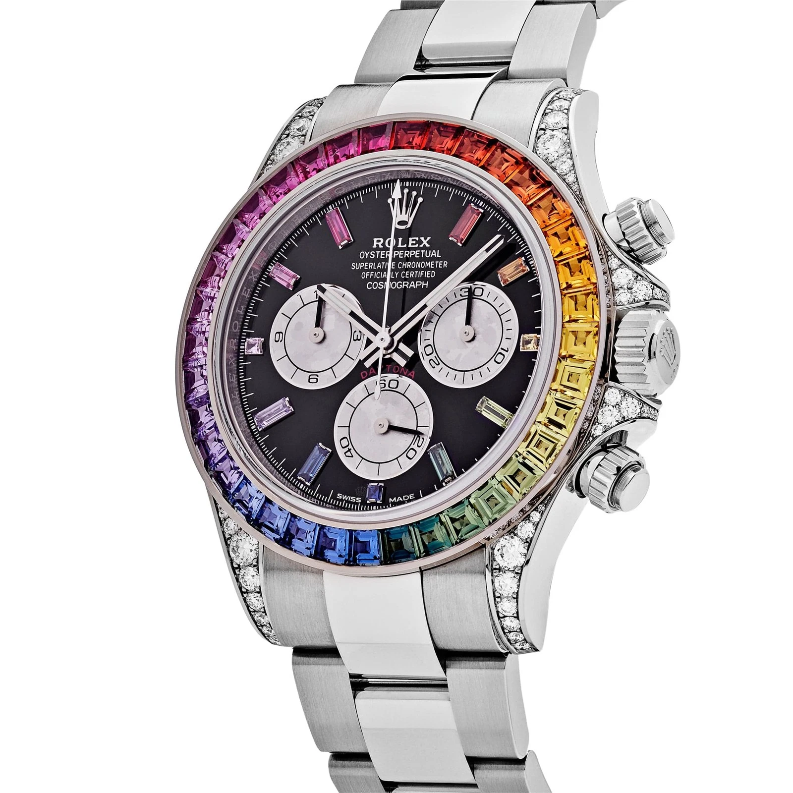 [Super Clone]Rolex Daytona  'Rainbow' White Gold Black Dial Sapphire Bezel  116599RBOW
