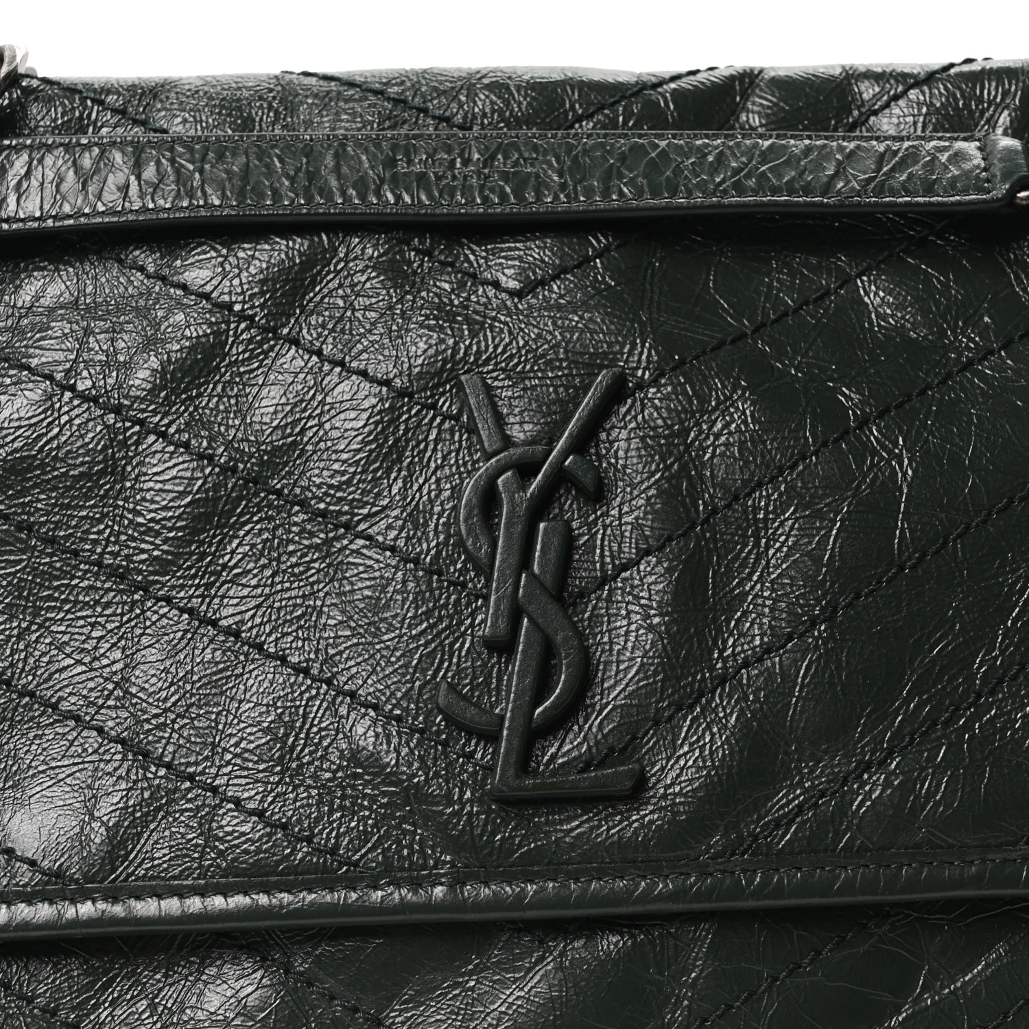 Crinkled Calfskin Matelasse Monogram Medium Niki Chain Satchel Dark Green