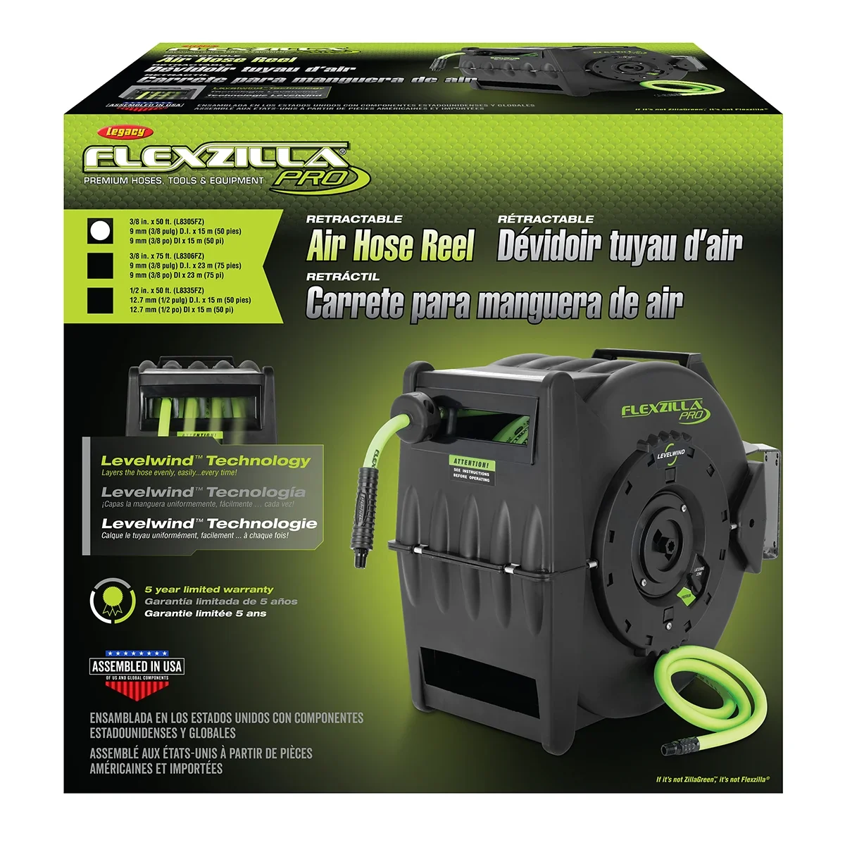 Flexzilla L8300-W Polypropylene, Green 3/8in x 50ft Air Hose 1/4 in Air Inlet Size