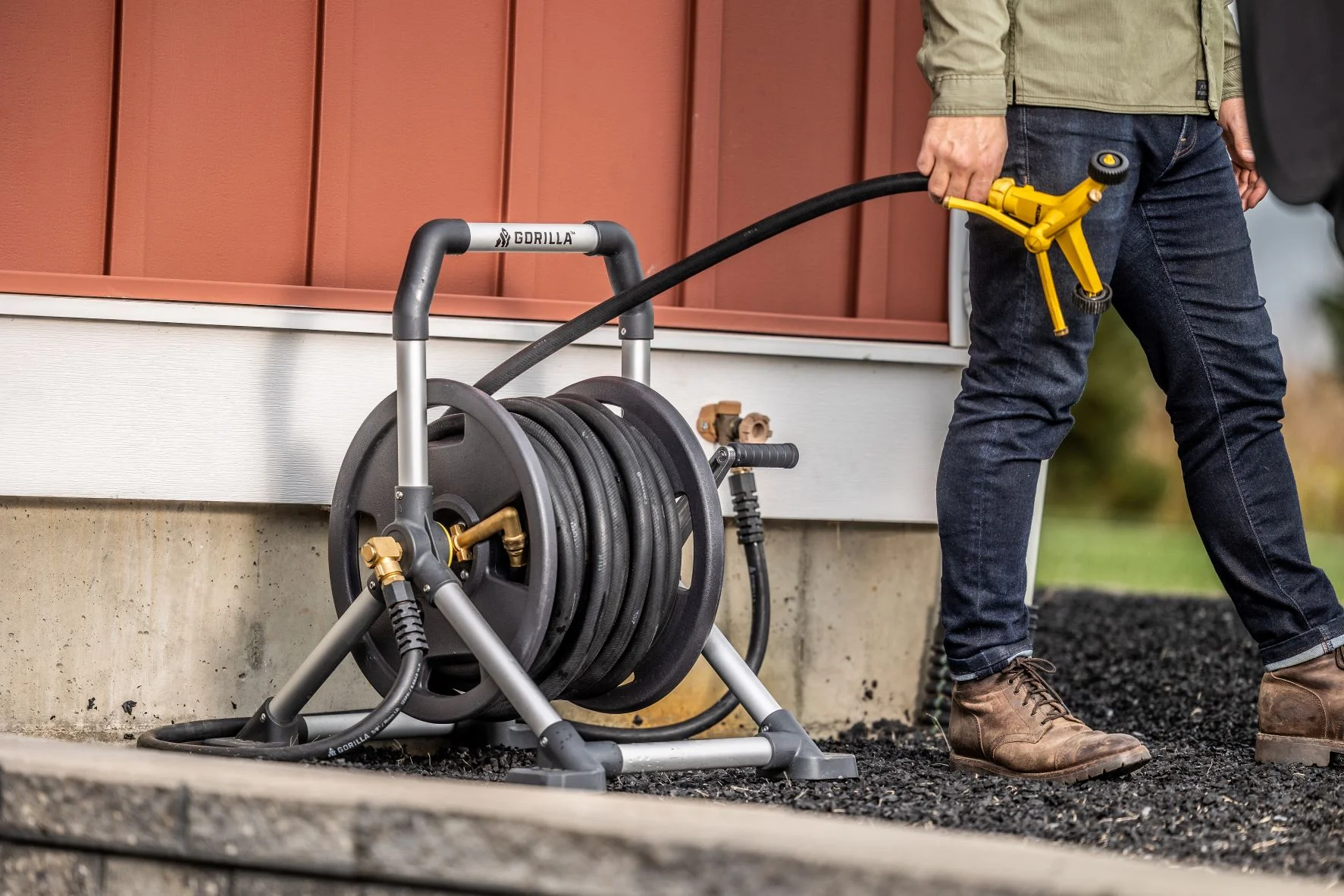 Gorilla 150 Ft. Aluminum Zero - Rust Upright Hose Reel