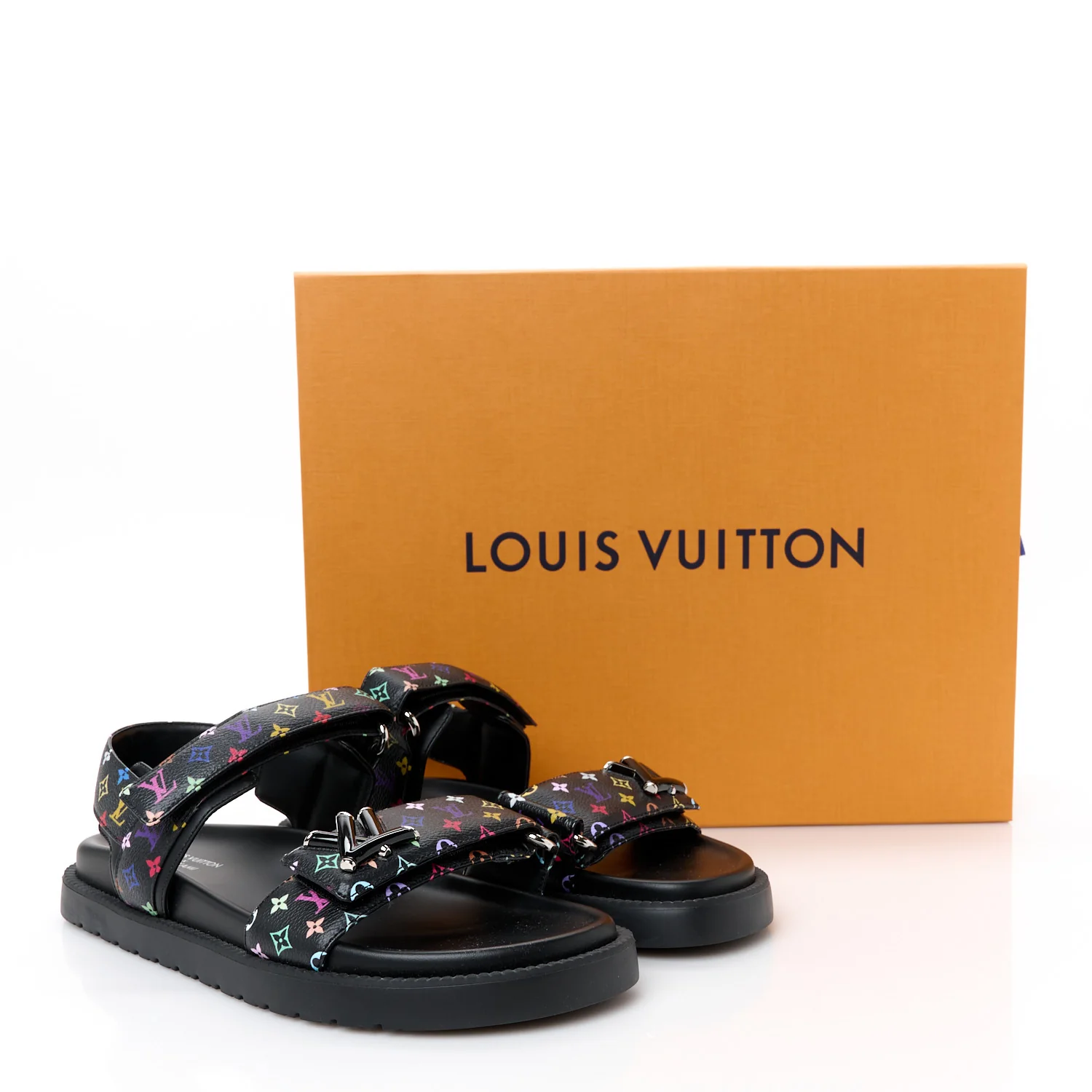 LV X TM Monogram Multicolor Sunset Flat Sandals 38 Black