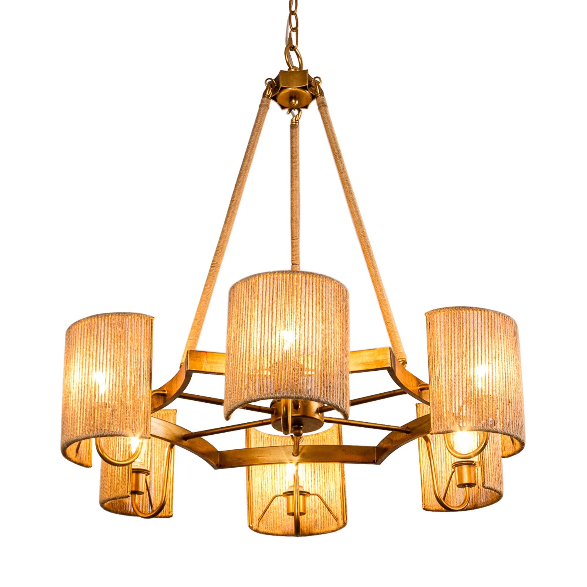 30'' Farmhouse Wood Chandelier, 6-Light Rustic Dining Room Light Fixture, Adjustable Height, Wood Pendant Lighting for Kitchen Living Room Hallway