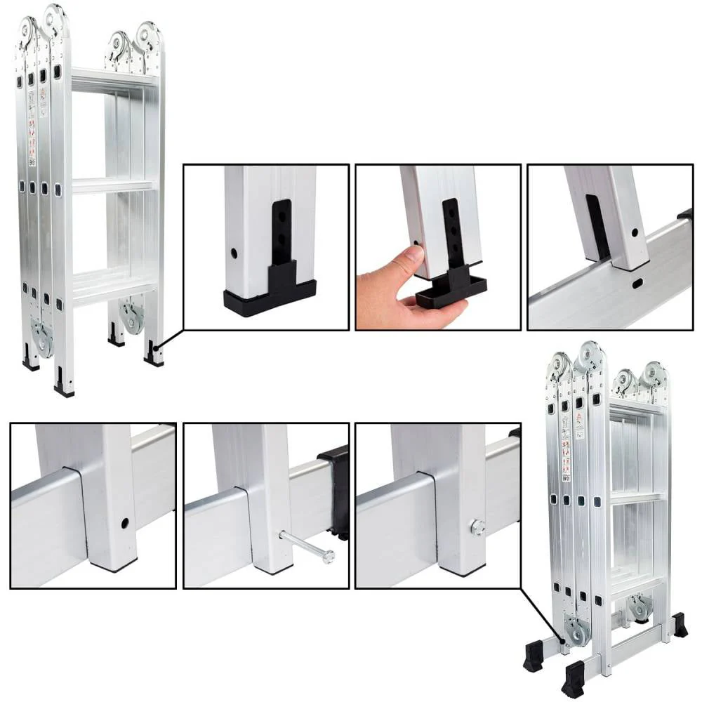 12.5ft 7 in 1 Multi-Purpose Scaffold Ladder, Folding Aluminium Extension Ladder, EN 131 Standard, 330lbs Capacity - Image 6