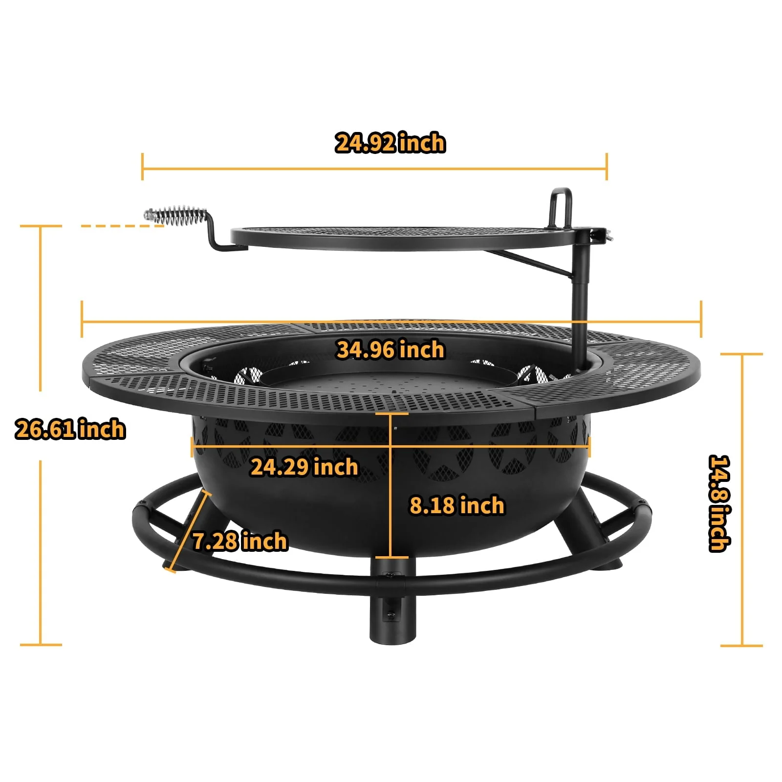 Hykolity 35 Inch Fire Pit with Cooking Grate Charcoal Pan, Outdoor Wood Burning BBQ Grill Firepit Bowl with Cover Lid, Steel Round Table for Backyard Bonfire Patio Picnic Image 4