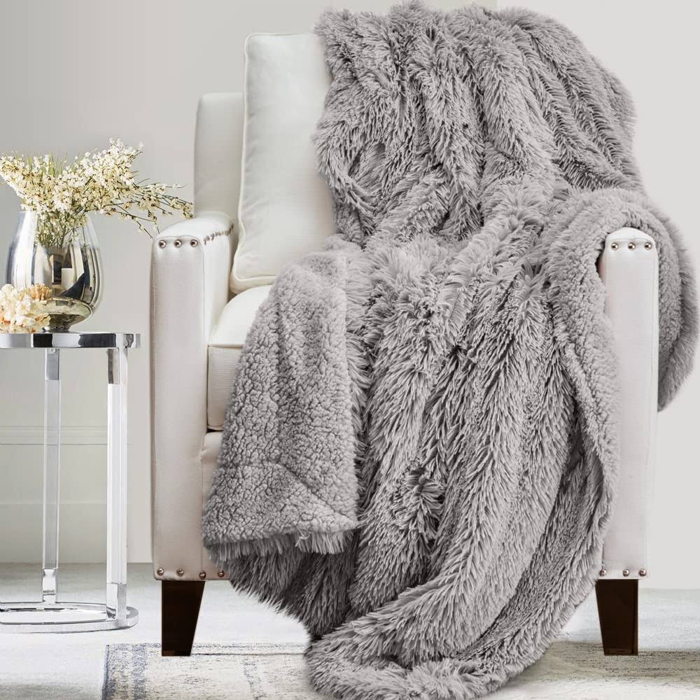 The Connecticut Home Company Shag with Sherpa Reversible Kids Throw Blanket, Super Soft, Large Plush Wrinkle Resistant Blankets, Warm Hypoallergenic