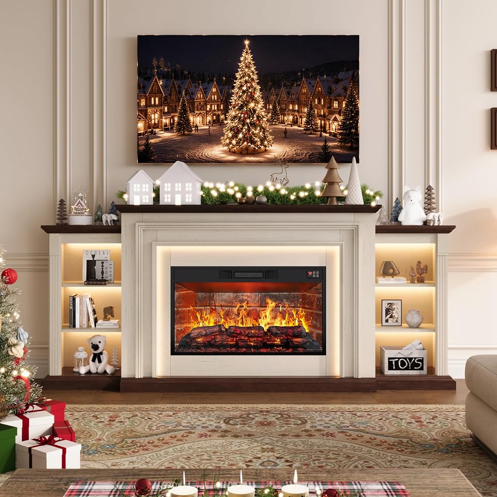 BLANKSPACE 80" Electric Fireplace TV Stand with Mantel for Living Room