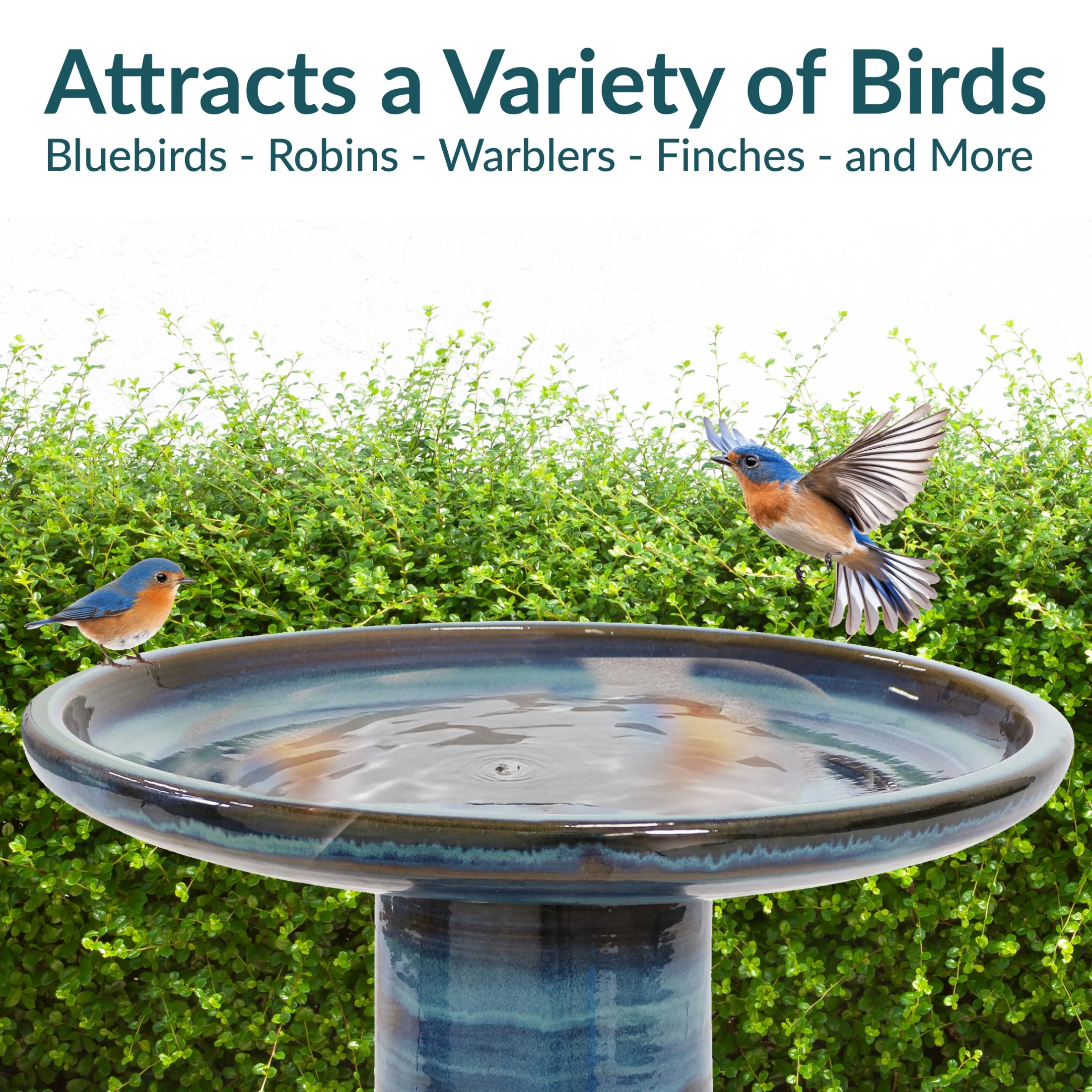 Freestanding Ceramic Outdoor Bird Bath, Glazed, UV-Resistant Galaxy Blue Finish(Galaxy Blue) - Image 4