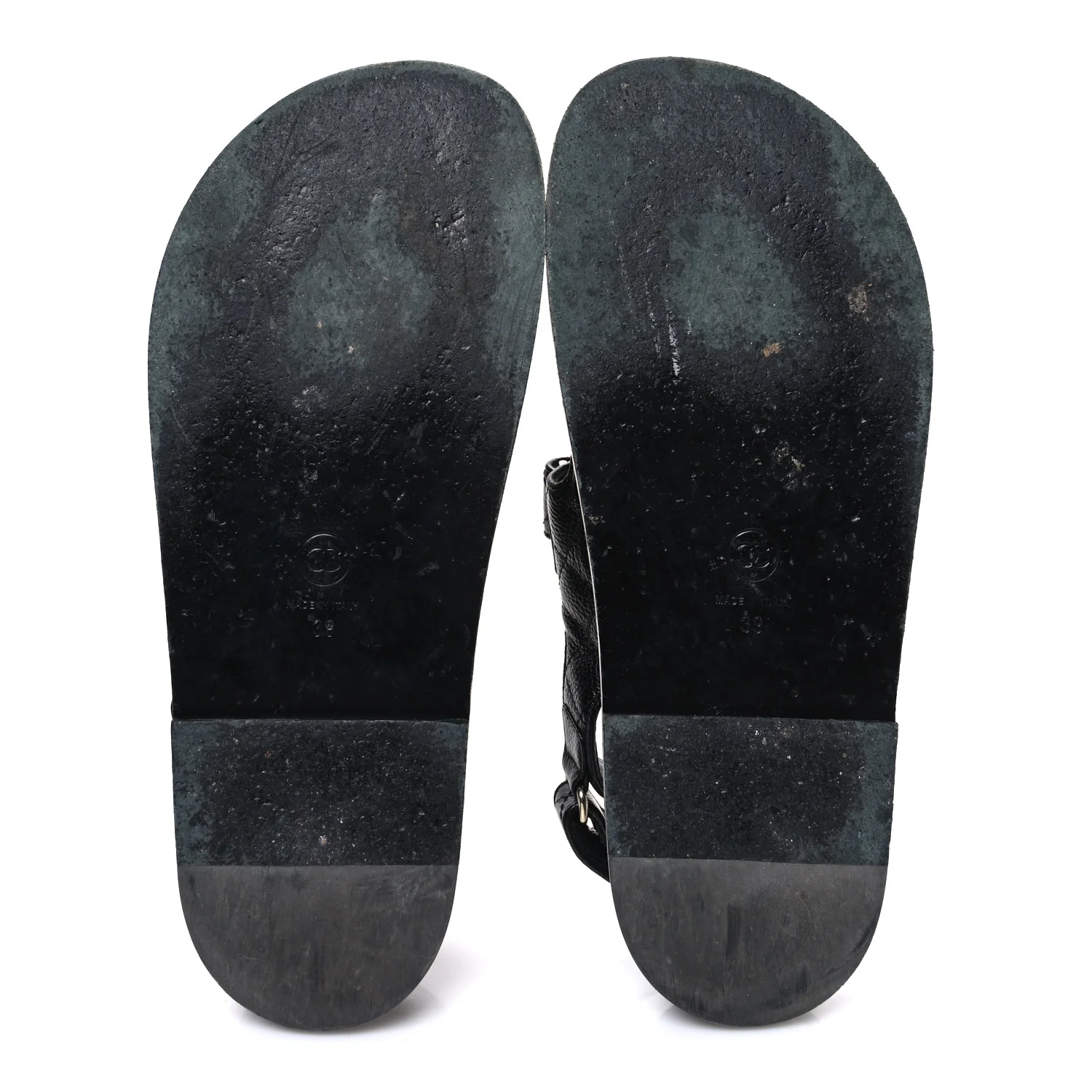 Grained Calfskin Velcro Dad Sandals 39 Black