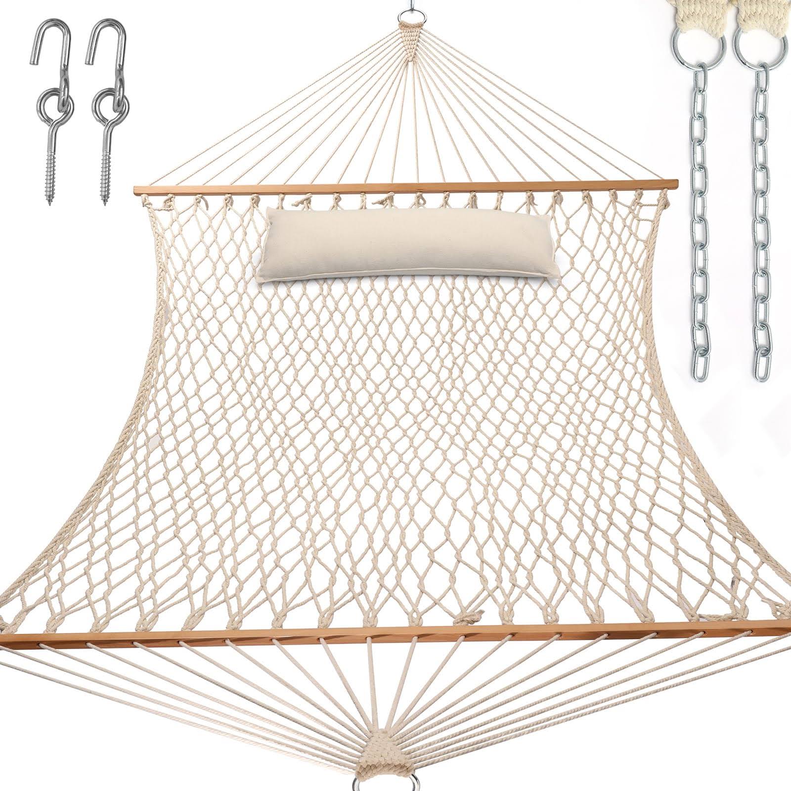 Y- Stop 13.2ft hammocks,traditional Cotton Rope Hammock with Chains and Hooks for outdoor,indoor,patio yard,double Solid Wood