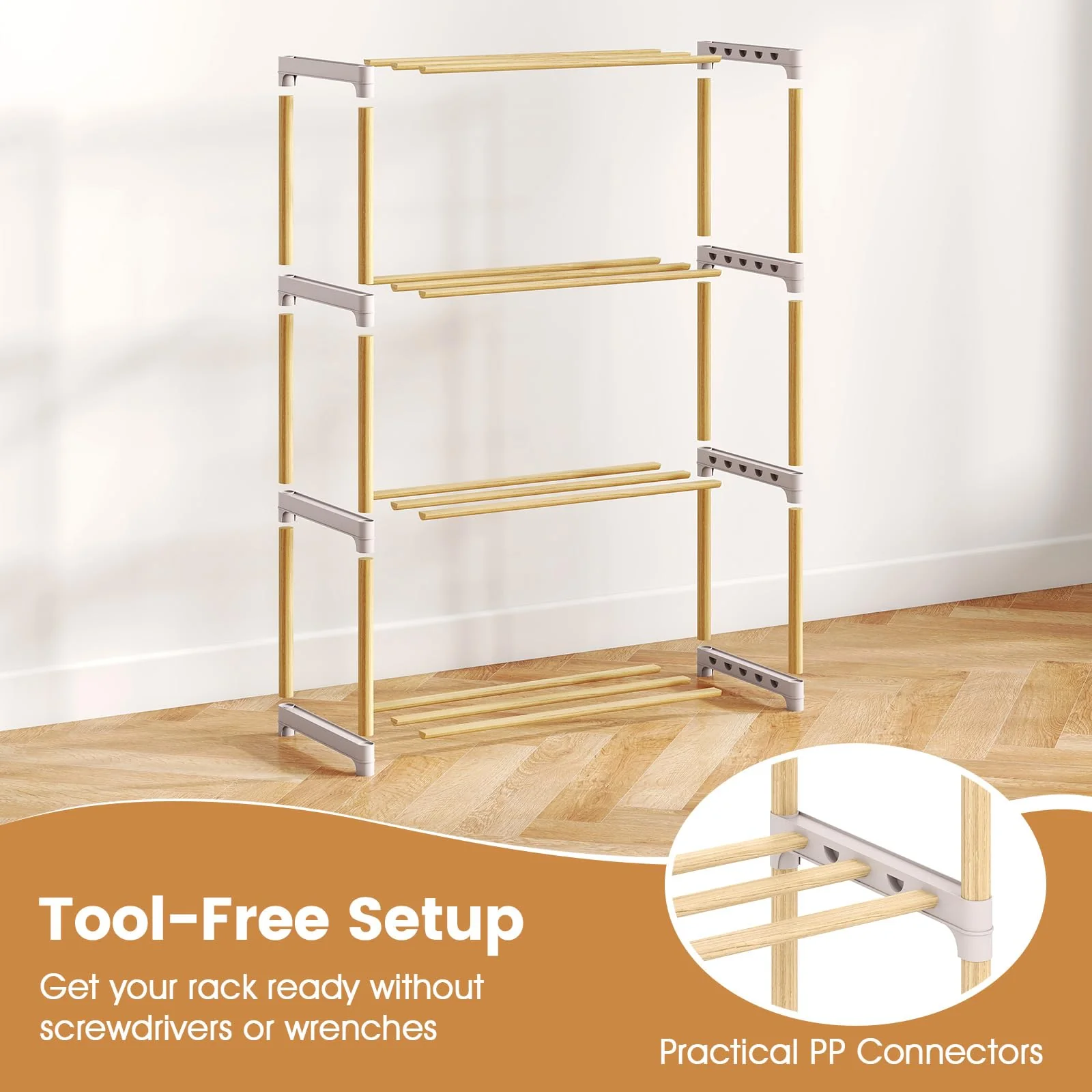 Tangkula 4-Tier Freestanding Shoe Stand with Slatted Open Shelves