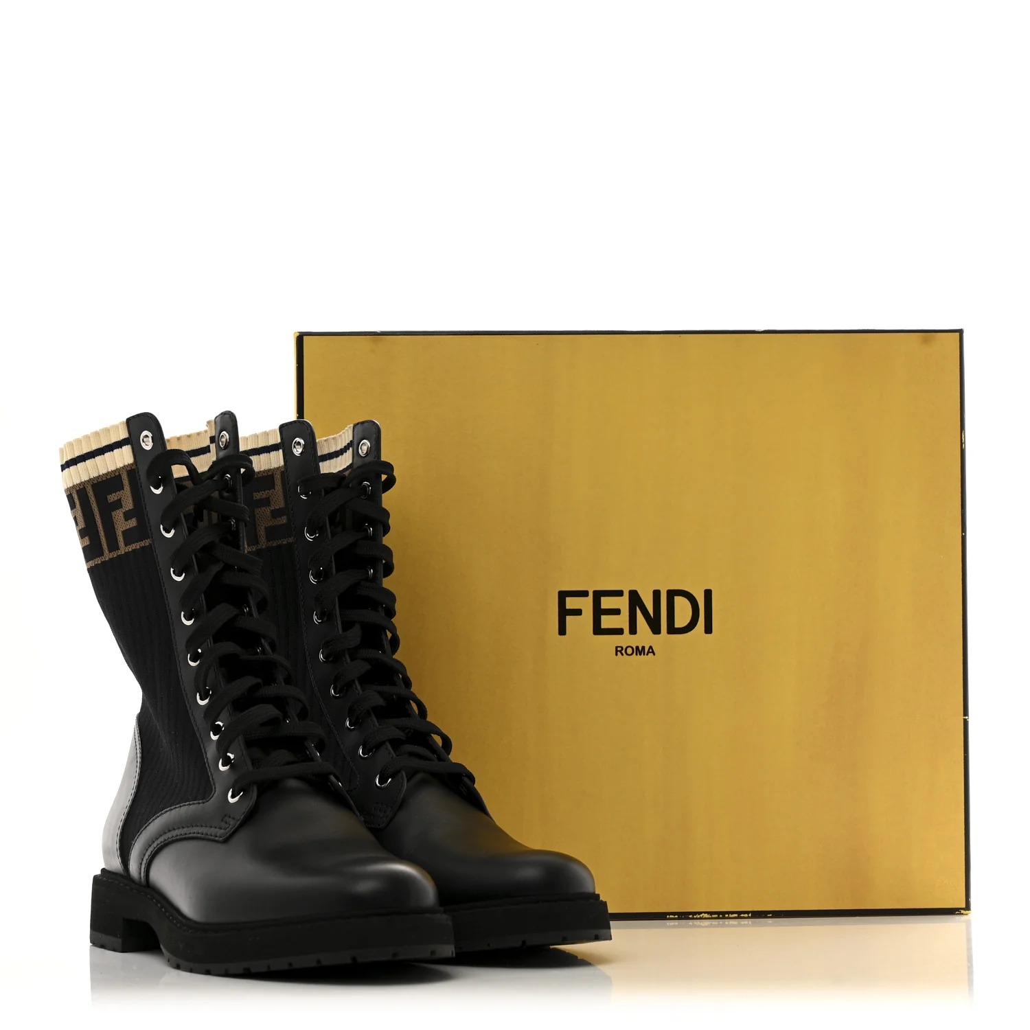 Calfskin Stretch Fabric Rockoko Biker Boots 40 Tobacco Black Marino