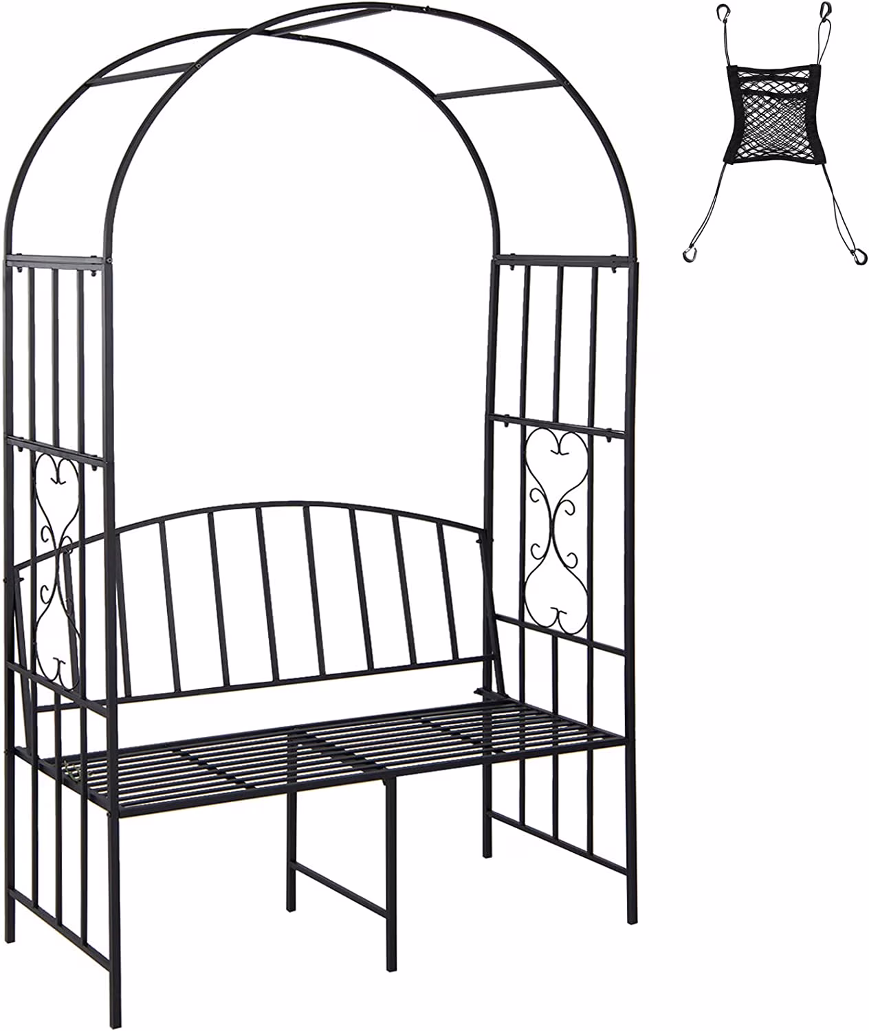 Giantex 81in Metal Garden Arch with Bench, Outdoor Garden Arbor Archway Trellis for Climbing Plants Vines, 2-Person Bench Loads 660 lbs, Patio Trellis Pergola Arches for Wedding Party Ceremony Decor