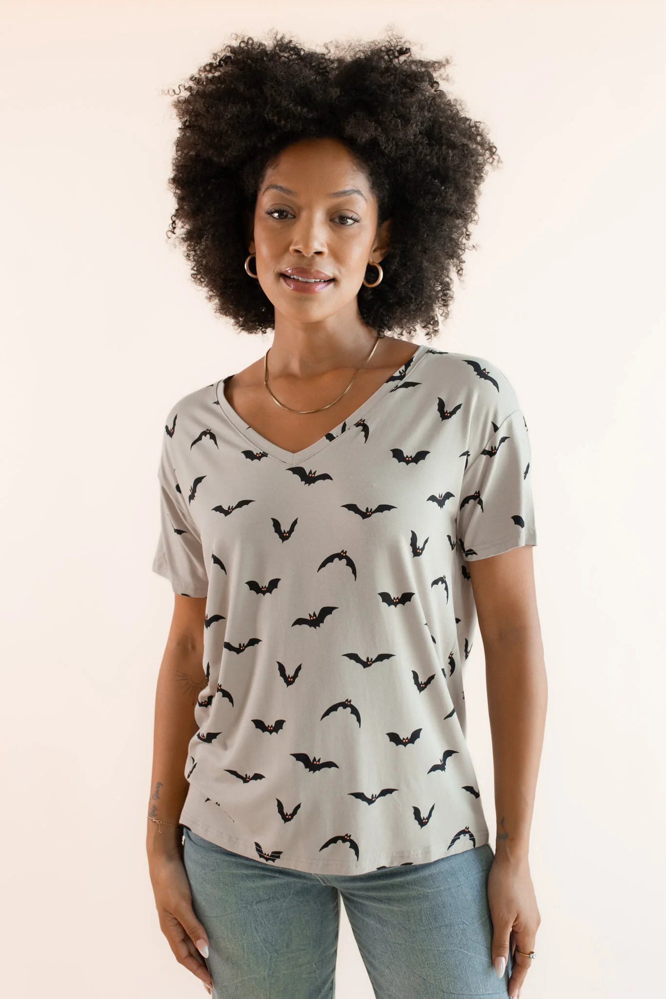 Women's Oversized V-Neck Tee in Bats
