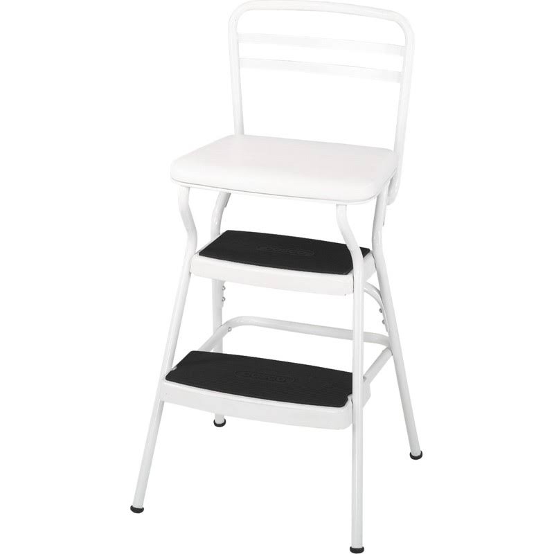Cosco Retro Counter Chair/Step Stool with Lift-Up Seat, White