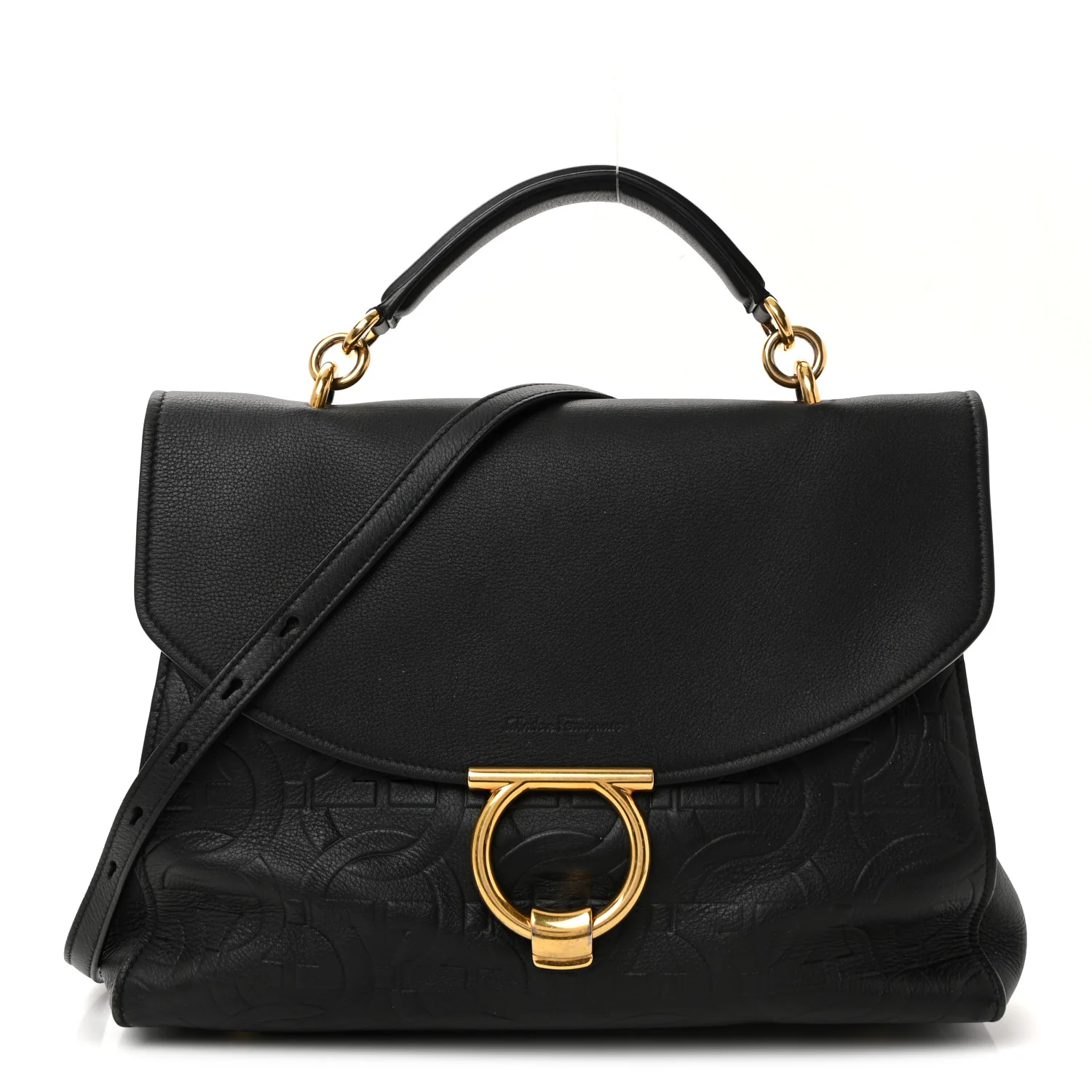 Calfskin Embossed Medium Margot Top Handle Satchel Black