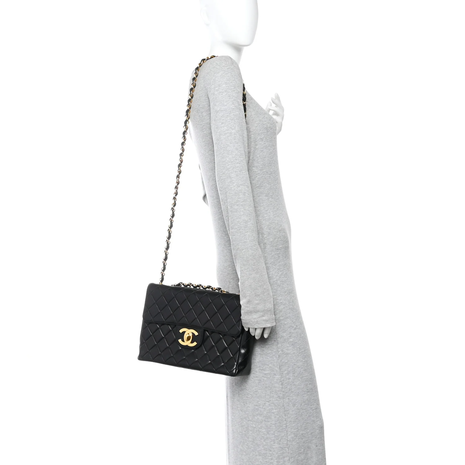 Lambskin Quilted XL Jumbo Single Flap Black