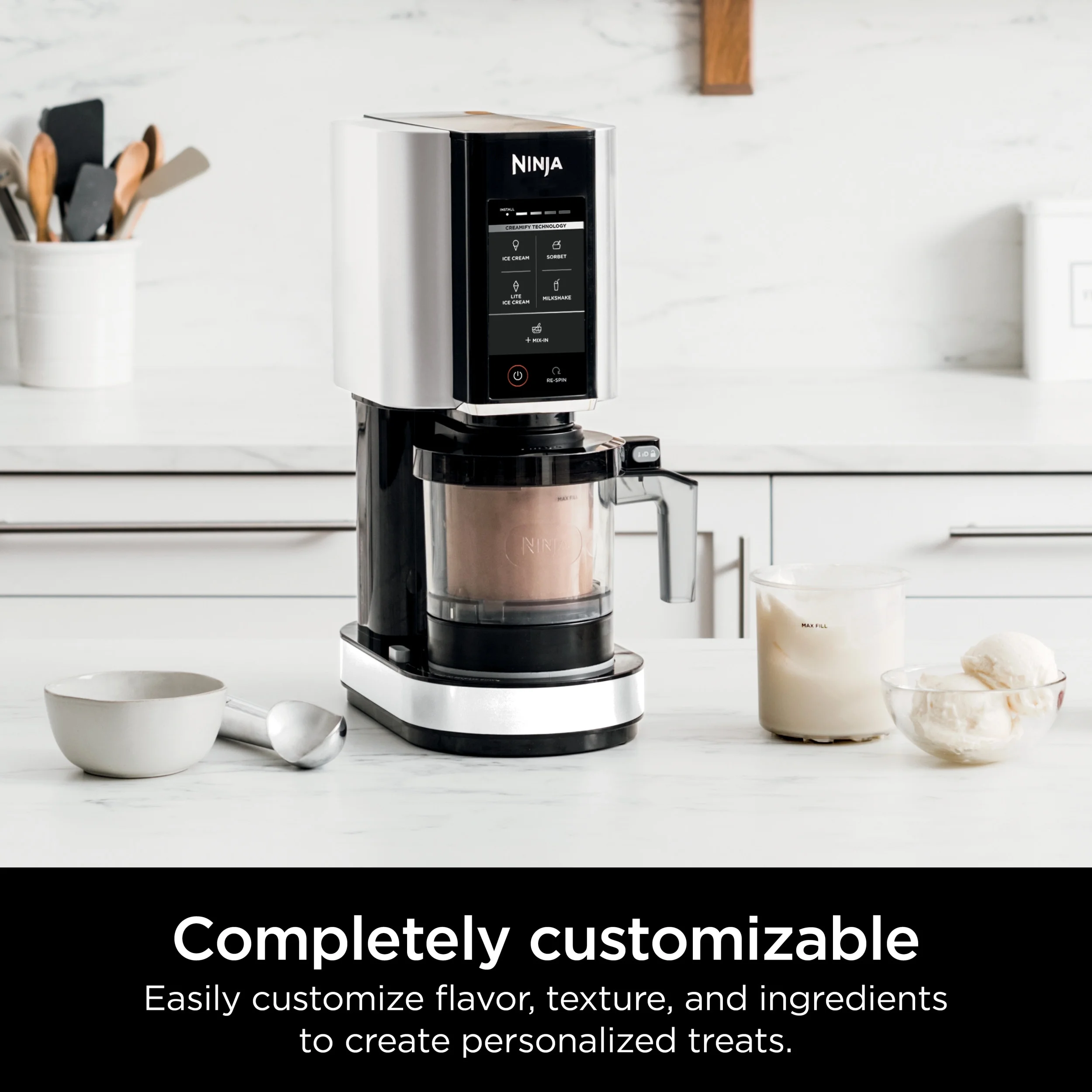 CREAMi Ice Cream Maker, for Gelato, Mix-ins, Milkshakes, Sorbet, Smoothie Bowls More, 5 One-Touch Programs, with (2) 16 oz Pint Containers Lids, Perfect for Kids, White, NC300WH(5 in 1/White) - Image 6